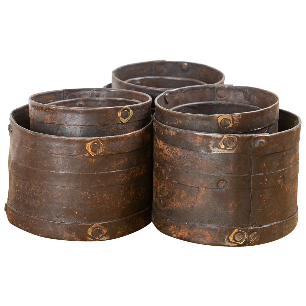 Sets of 3 Studded Iron Rice Measuring Pots, 20th Century For Sale