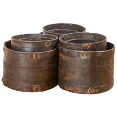 Sets of 3 Studded Iron Rice Measuring Pots, 20th Century