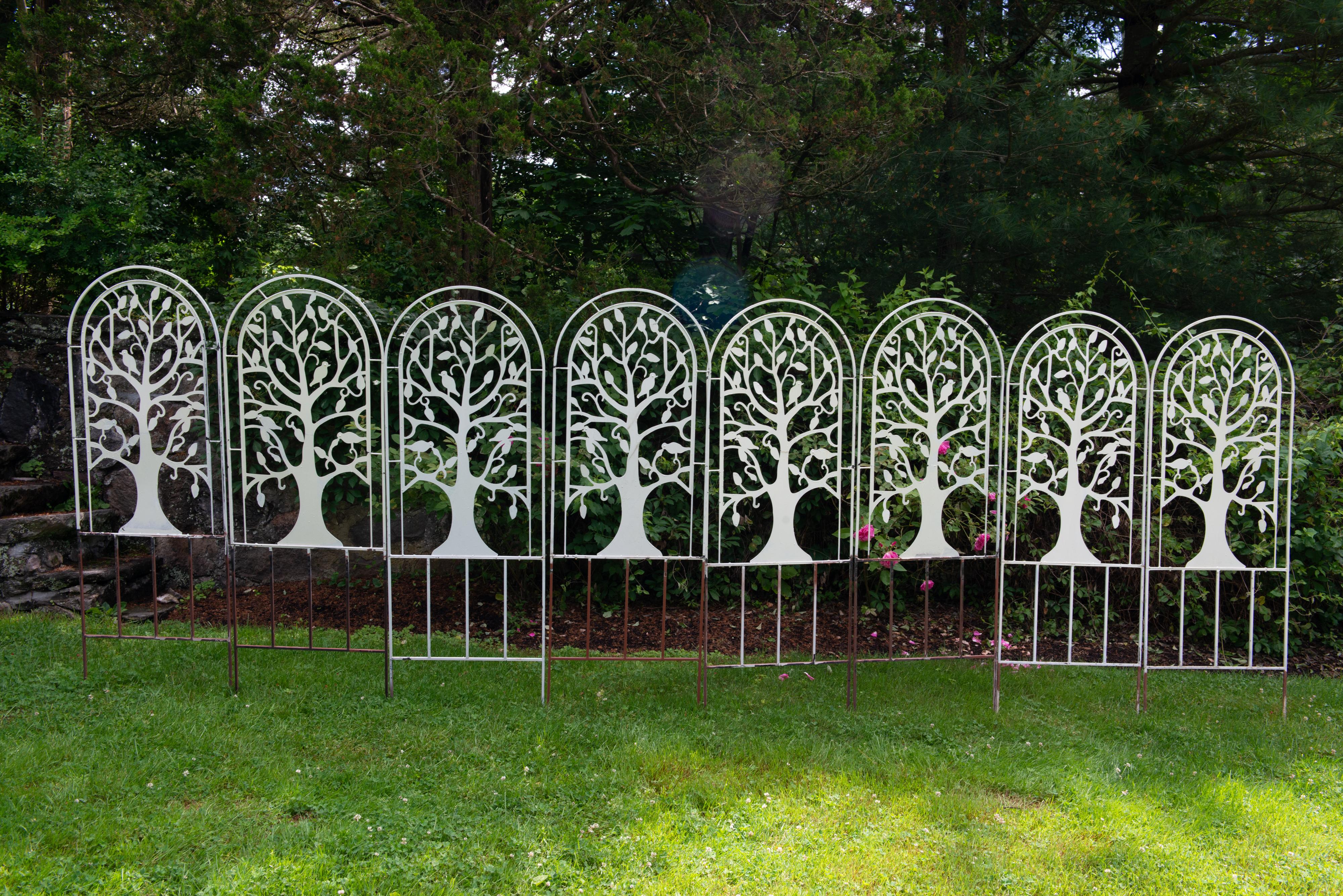Arts and Crafts Sets of Metal Garden Tree and Bird Trellises For Sale