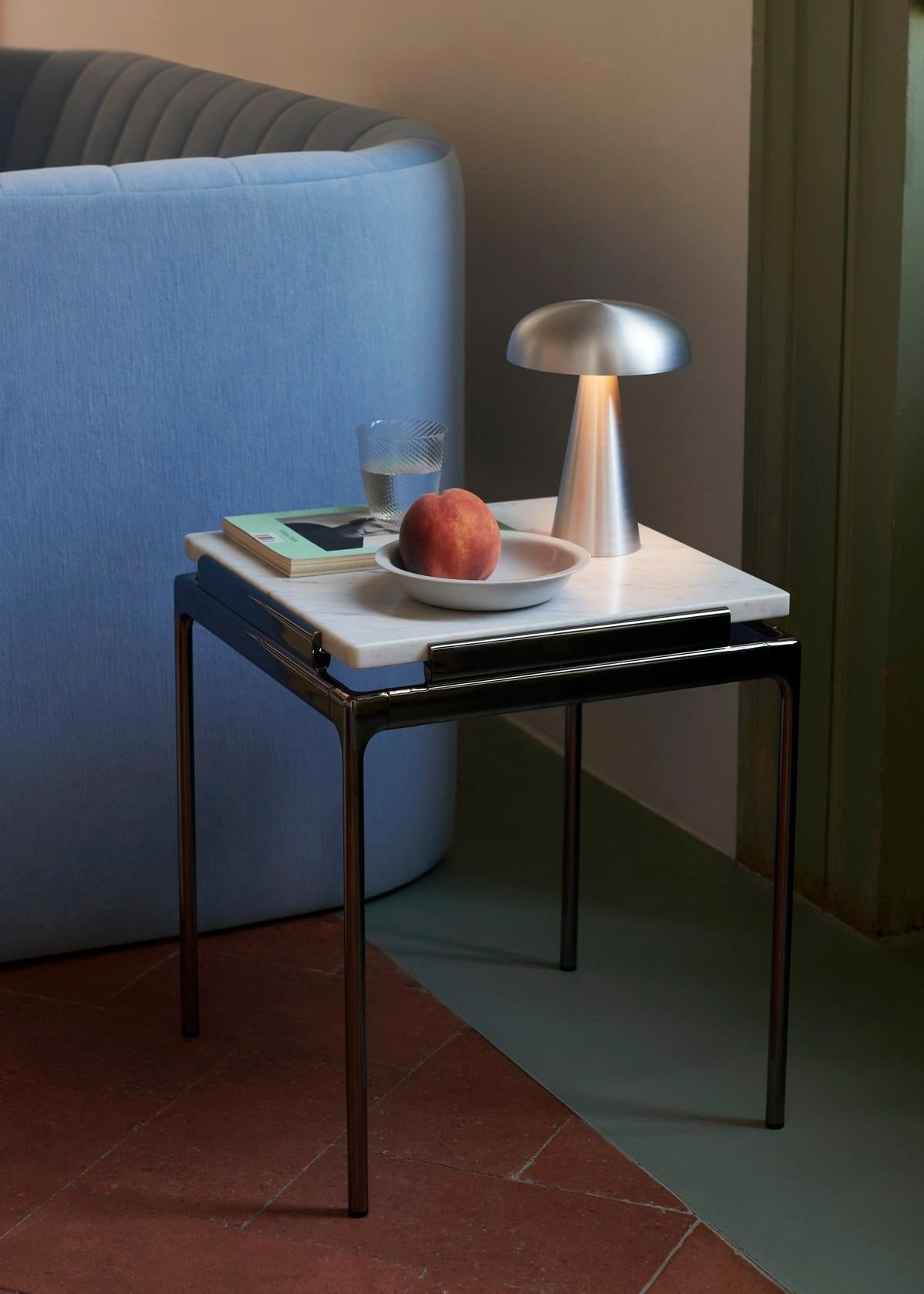Chinese Sett LN11 Side Table-Dark Chrome /Bianco Carrara Marble, by Luca Nichetto for &T For Sale