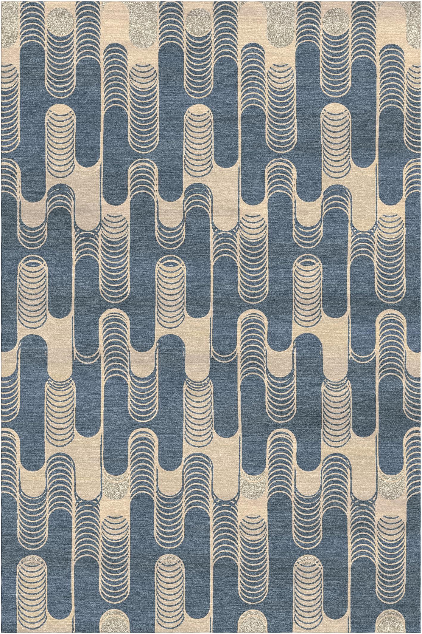 Settanta rug I by Giulio Brambilla
Dimensions: D 300 x W 200 x H 1.5 cm
Materials: NZ wool, bamboo silk
Available in other colors.

Boasting a modern geometric design of strong visual impact, this rug will make a singular statement in any
