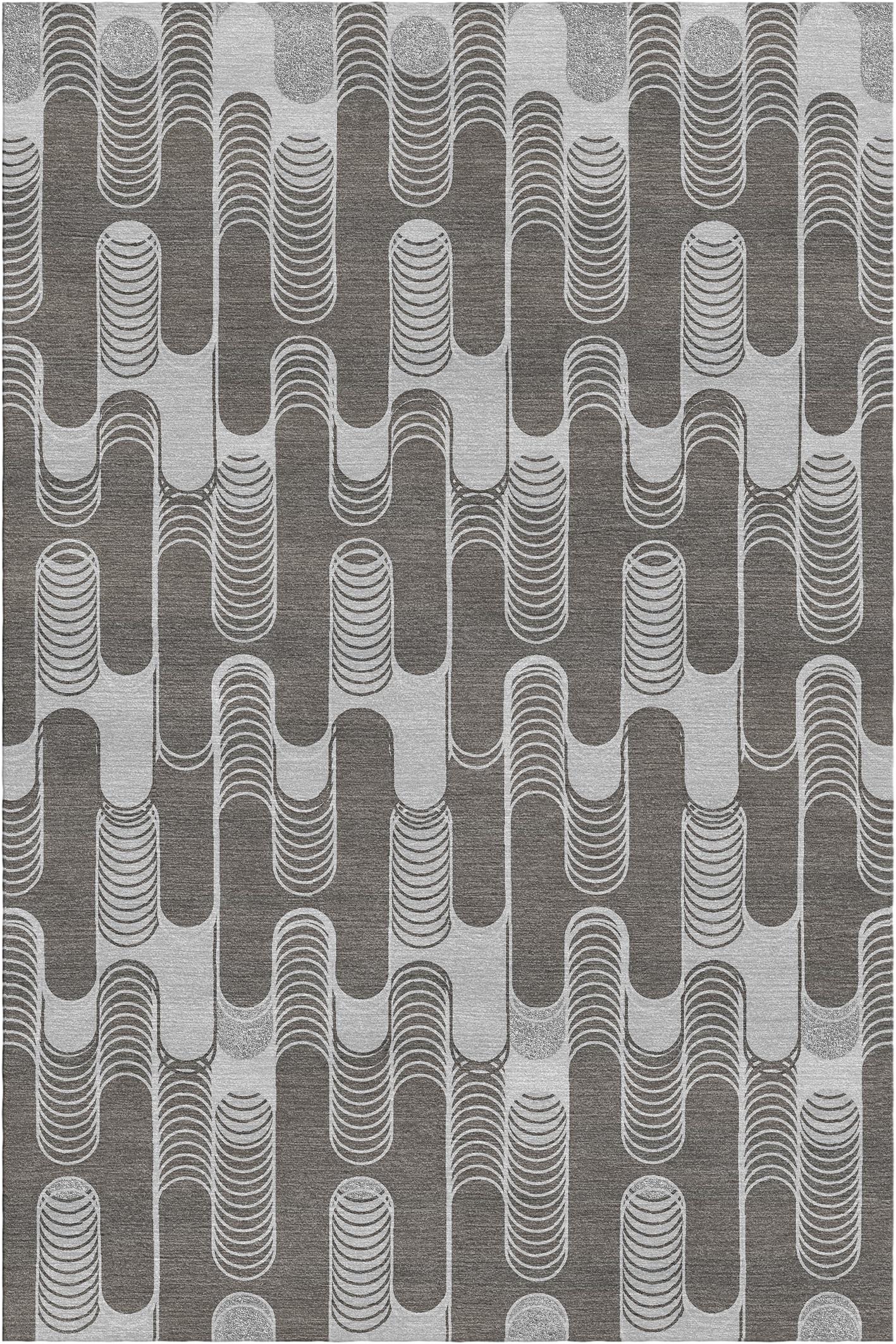 Settanta rug II by Giulio Brambilla.
Dimensions: D 300 x W 200 x H 1.5 cm.
Materials: NZ wool, bamboo silk.
Available in other colors.

Boasting a modern geometric design of strong visual impact, this rug will make a singular statement in any
