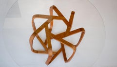 Contemporary Sette Circular Table with Solid Cherry Wood Base and Glass Top