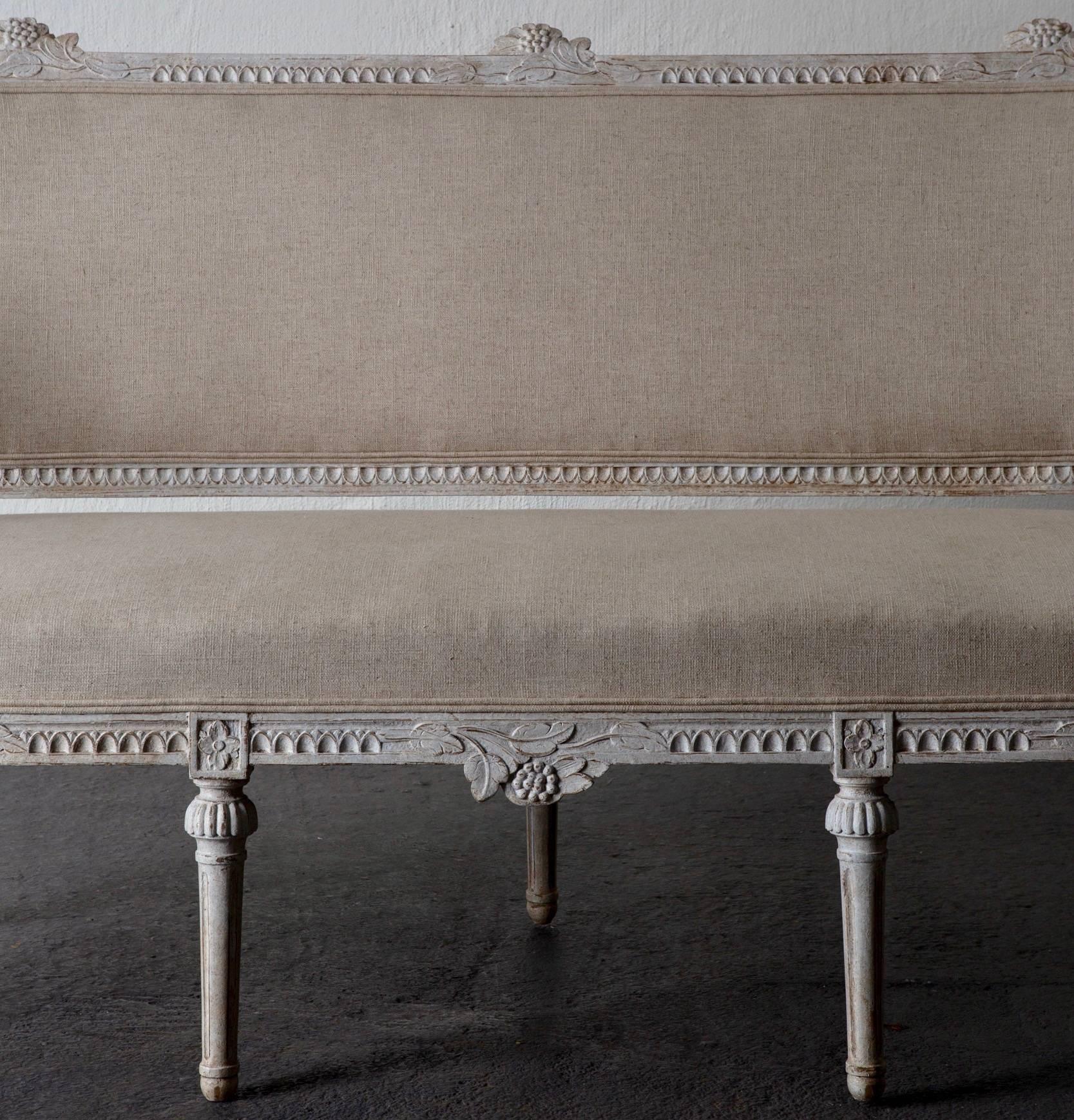 Wood Settee Bench Gustavian Swedish 19th Century White, Sweden