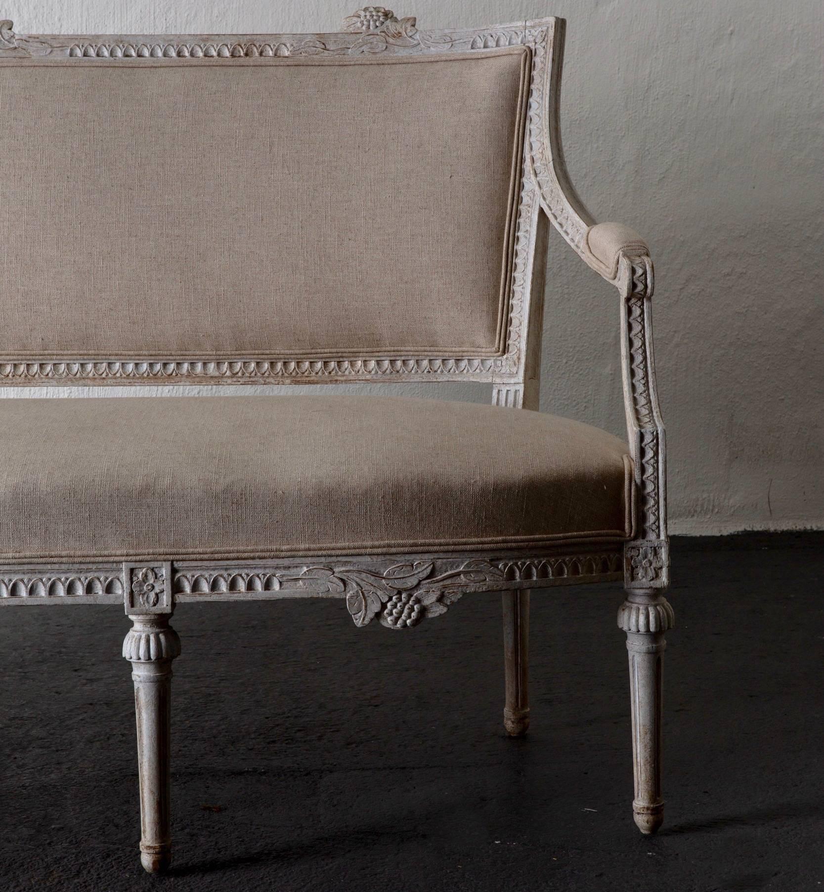 Settee Bench Gustavian Swedish 19th Century White, Sweden 1