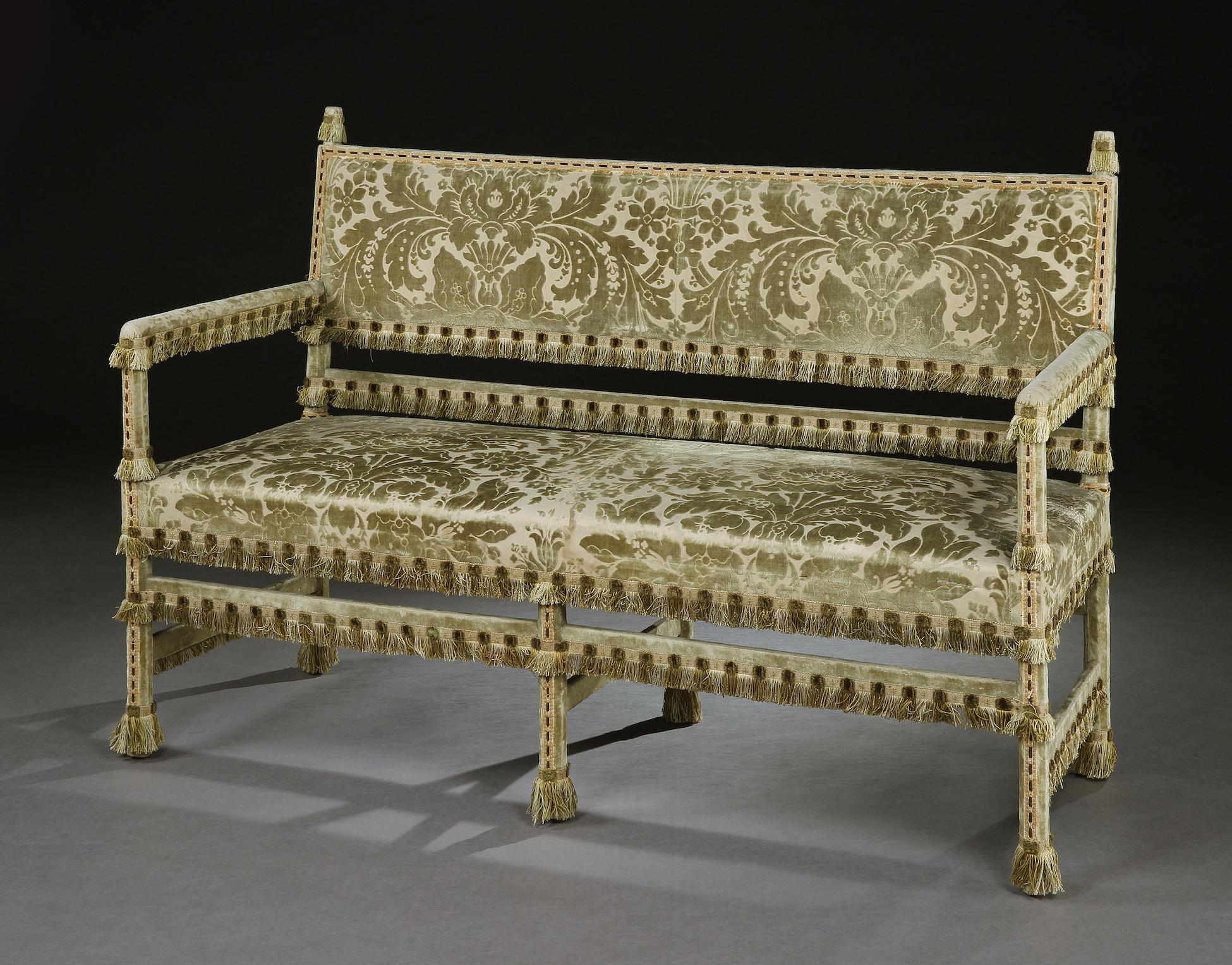 Settee, Late 19th Century, English, Charles II Style, Cut-Velvet For Sale 7