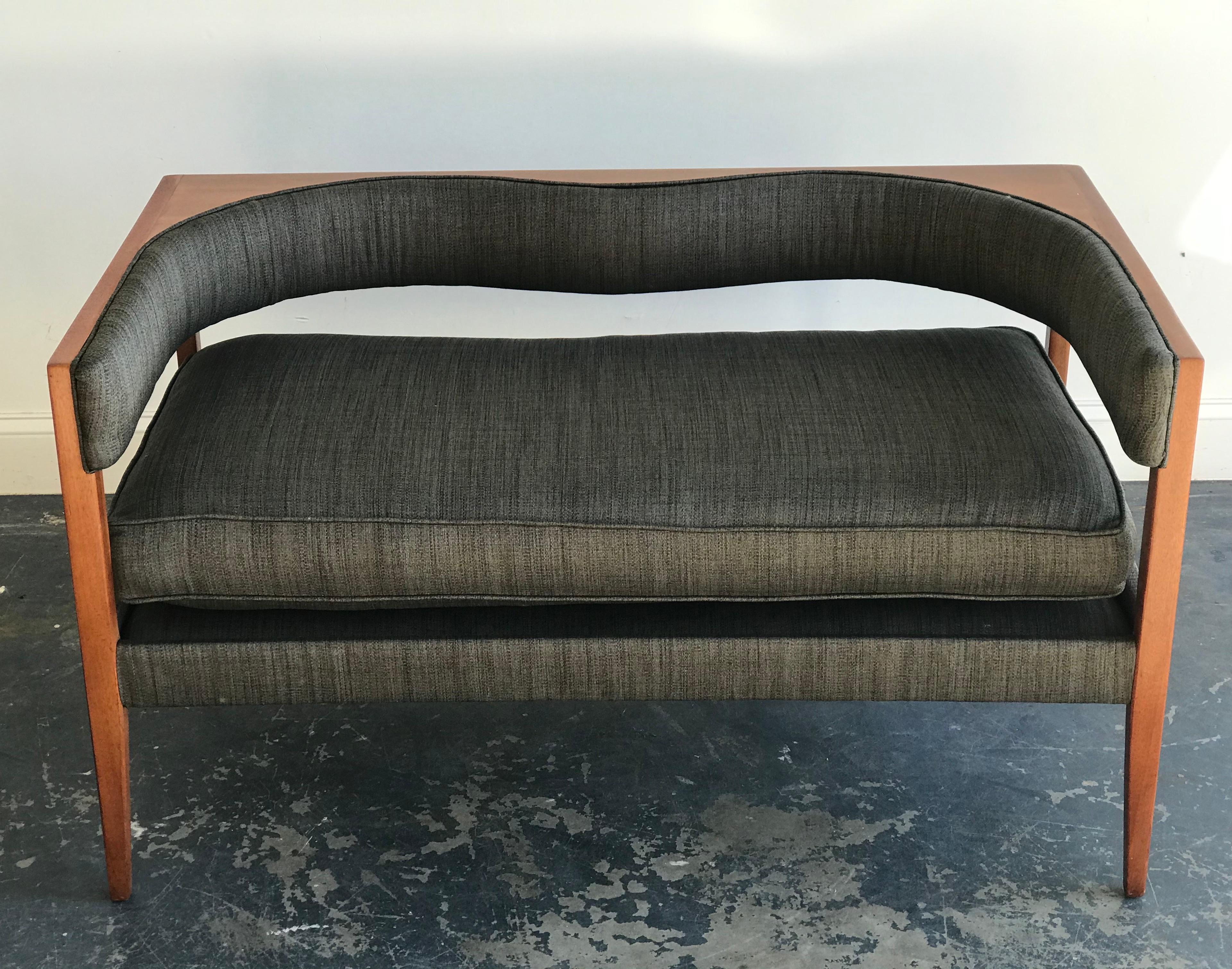Settee or Bench by John Van Koert, Drexel, Wood and Upholstery, 1950s In Good Condition In St.Petersburg, FL