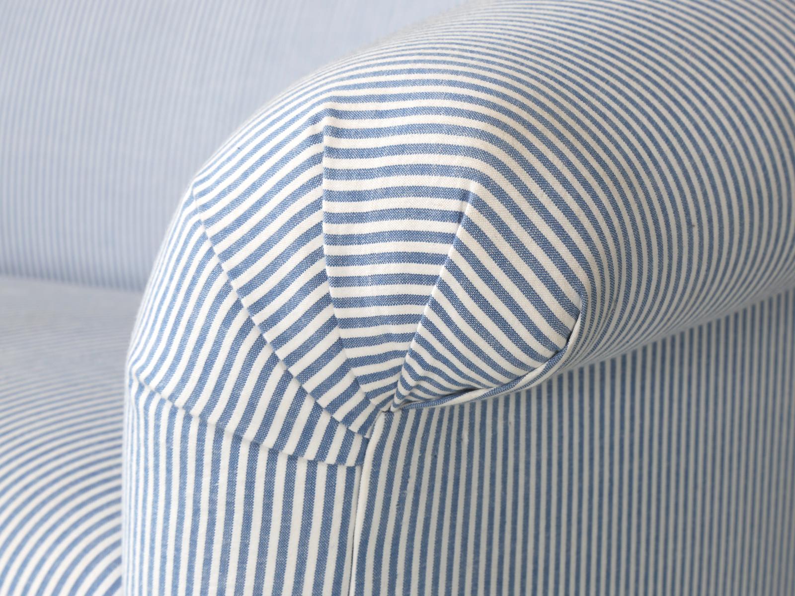 Settee or Small Sofa Covered in Schumacher Seersucker Fabric 4
