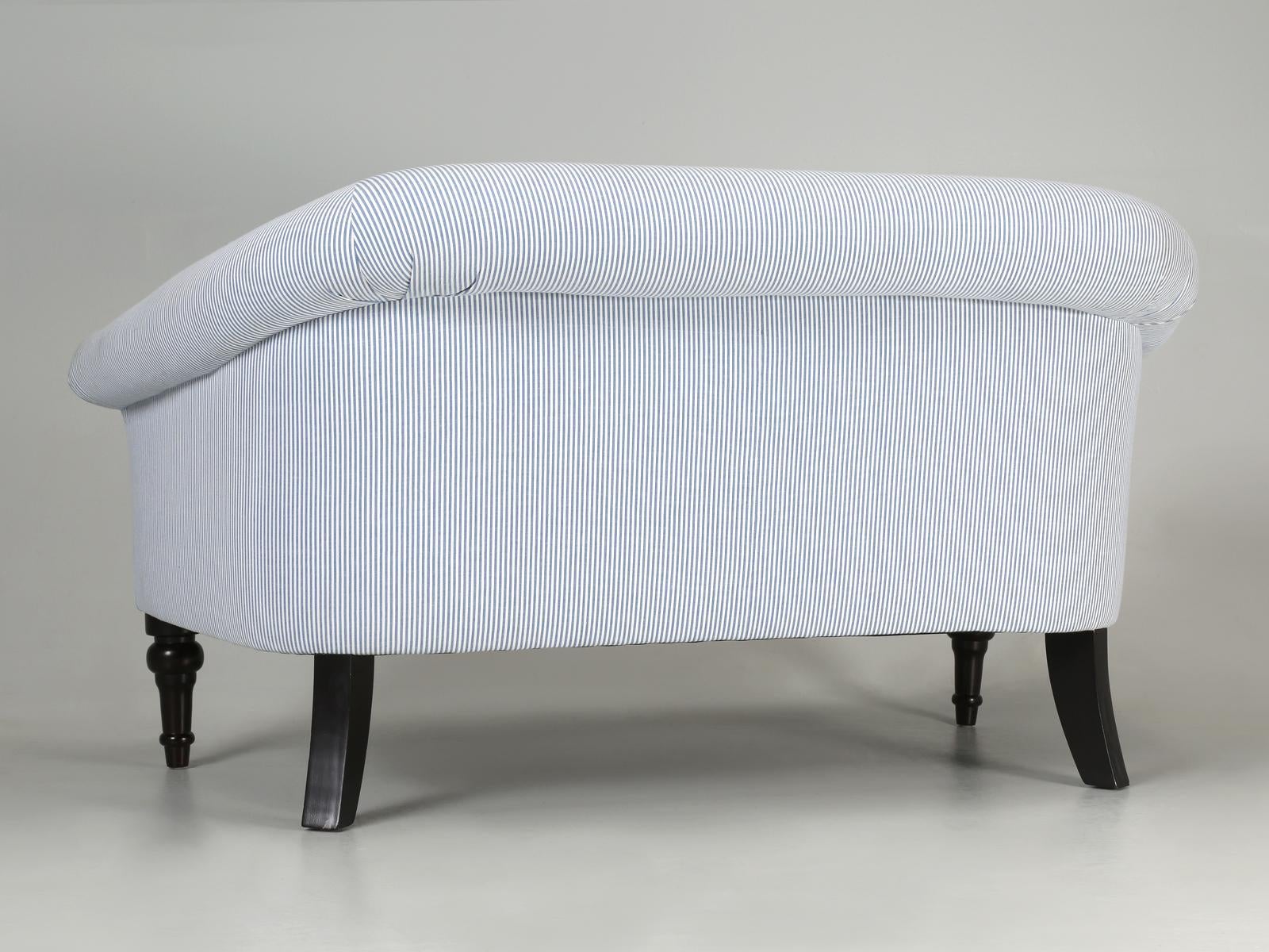 Settee or Small Sofa Covered in Schumacher Seersucker Fabric 6