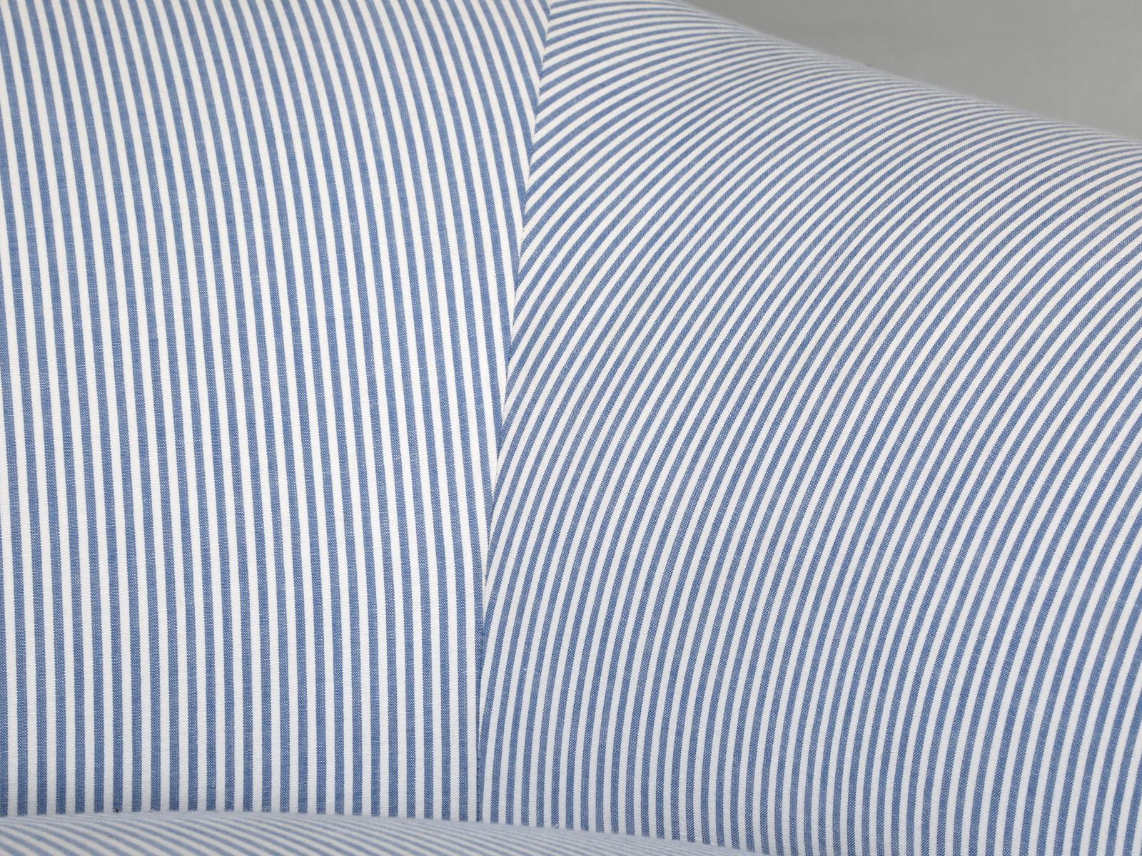 Contemporary Settee or Small Sofa Covered in Schumacher Seersucker Fabric