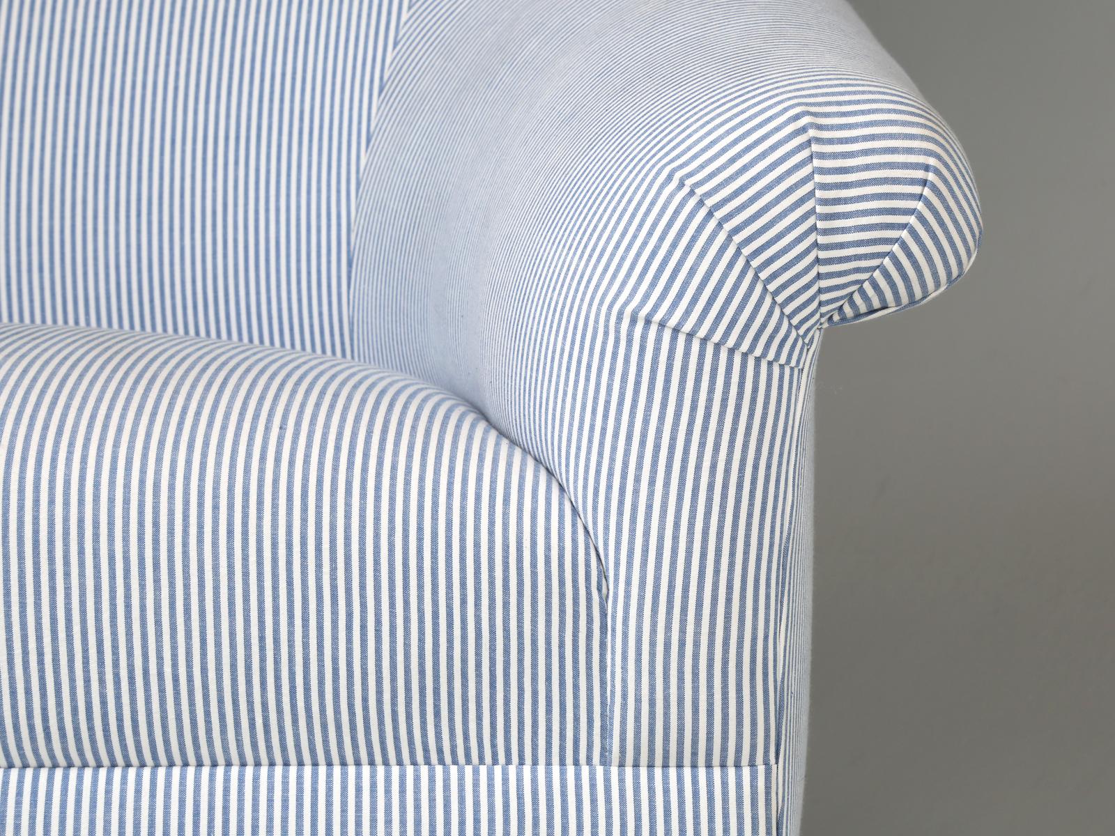 Settee or Small Sofa Covered in Schumacher Seersucker Fabric 3
