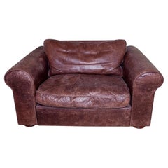 Settee Sofa 1-Seat Armchair Leather Brown Country House Club Modern