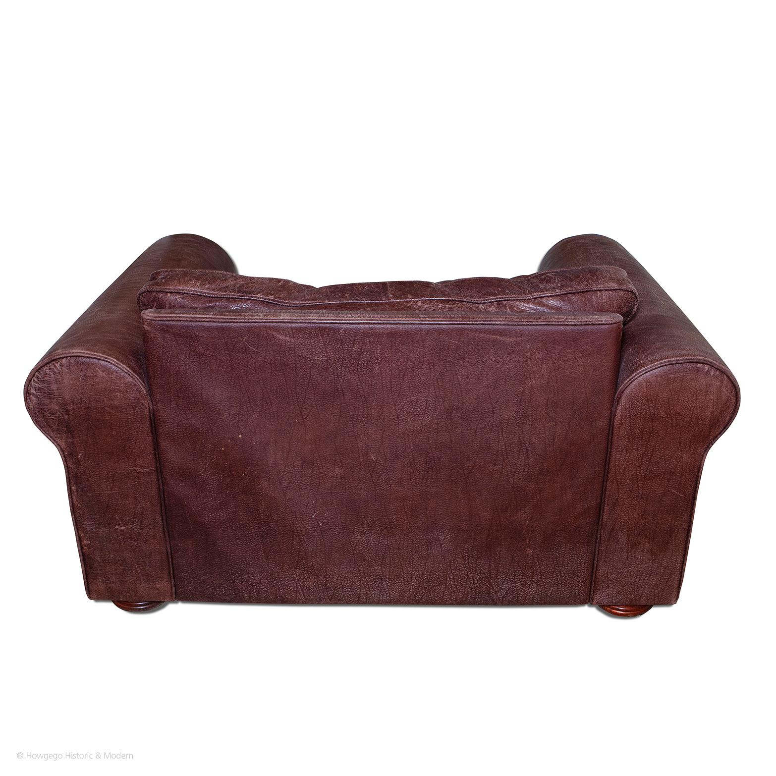 English Settee Sofa 1-Seat Armchair Leather Brown Country House Club Modern