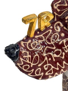 Setter Dog Ceramic centerpiece with golden seven 7 Handmade in Italy