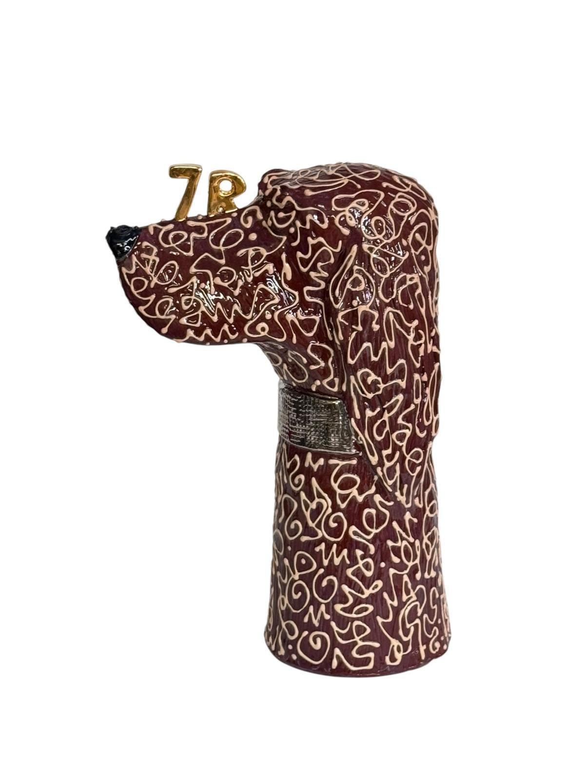 Fait main Centre de table Setter Dog en céramique dorée, fabriqué à la main en Italie, nouveau 2025 en vente