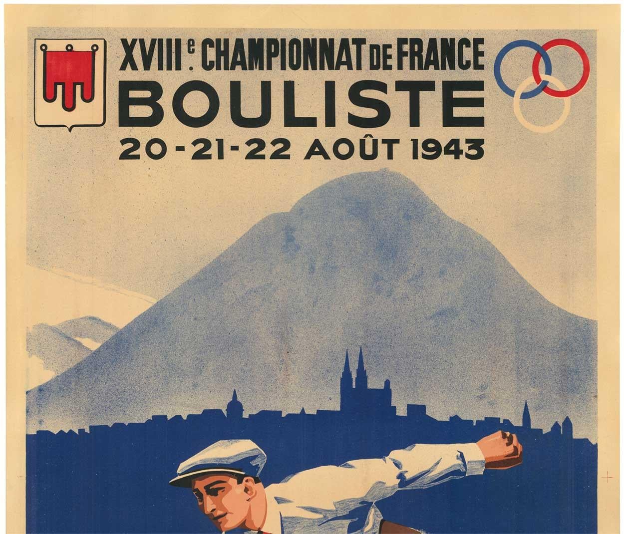 Bouliste originale  Poster d'epoca del XVII Campionnat de France dedicato alle bocce - Print di Setto