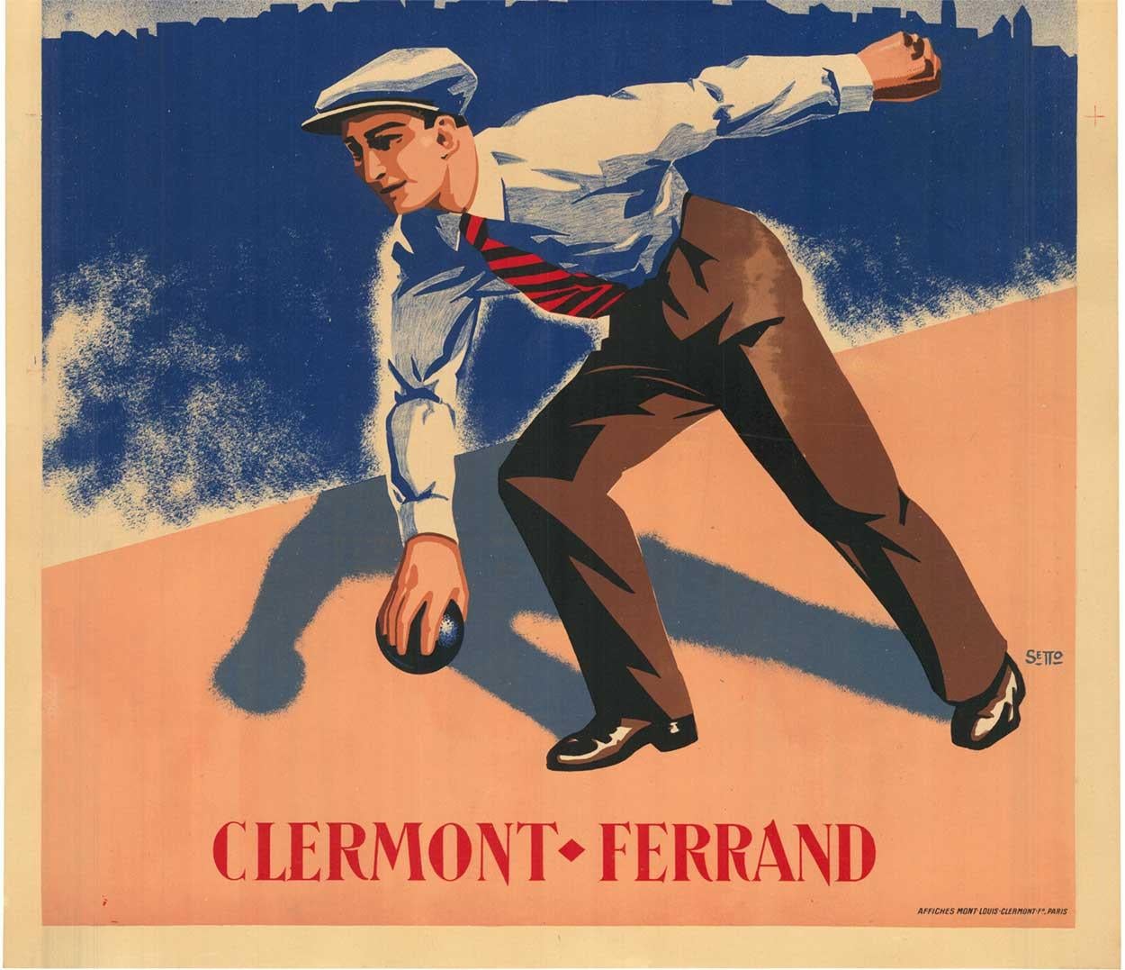 Bouliste originale  Poster d'epoca del XVII Campionnat de France dedicato alle bocce - Print Art Déco di Setto