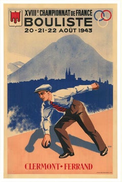 Original Bouliste  Affiche vintage du XVIIe Campionnat de France « bocce »