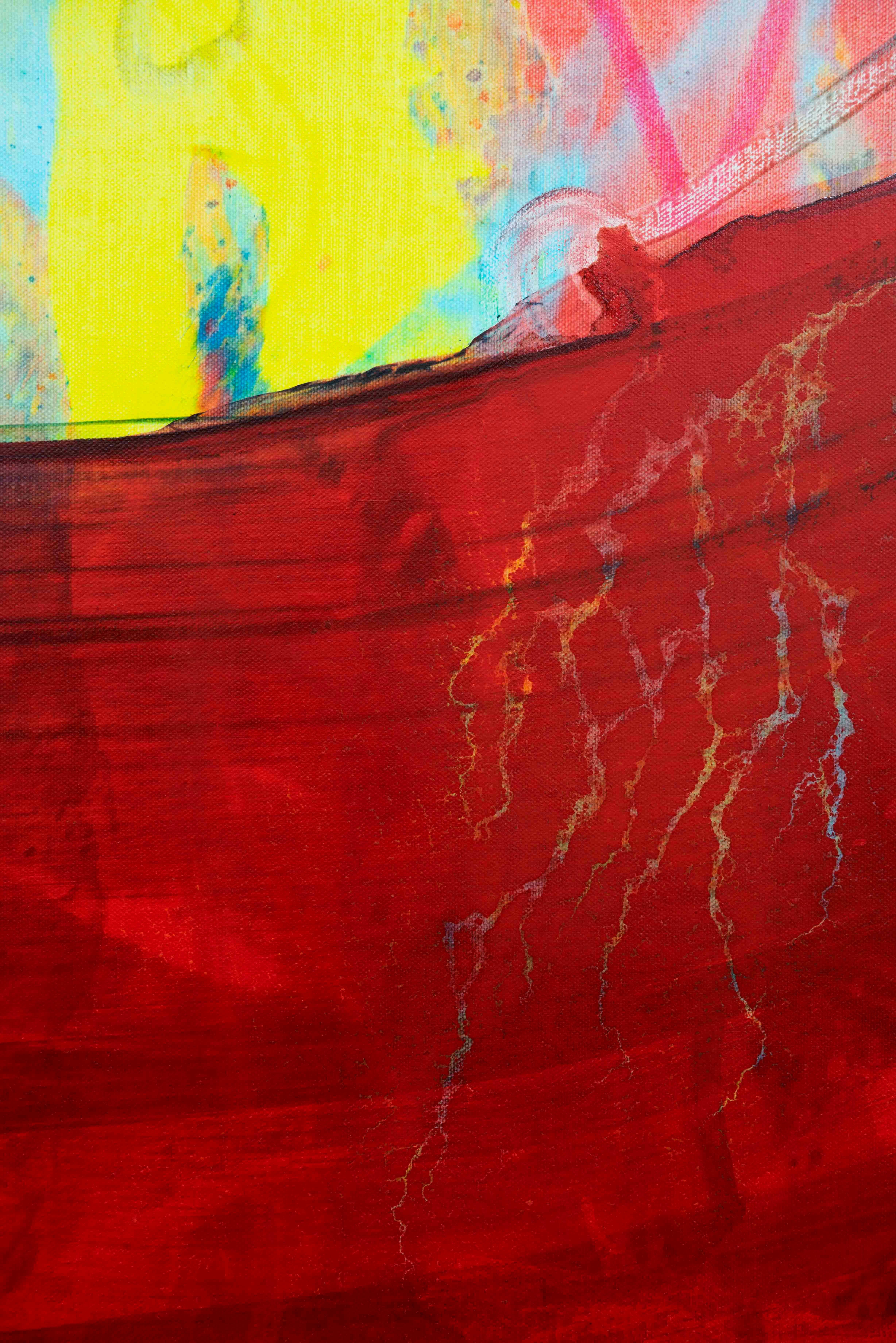 Cross-section of the moment 2, Red Abstract Expressionist Oil Painting Canvas For Sale 1