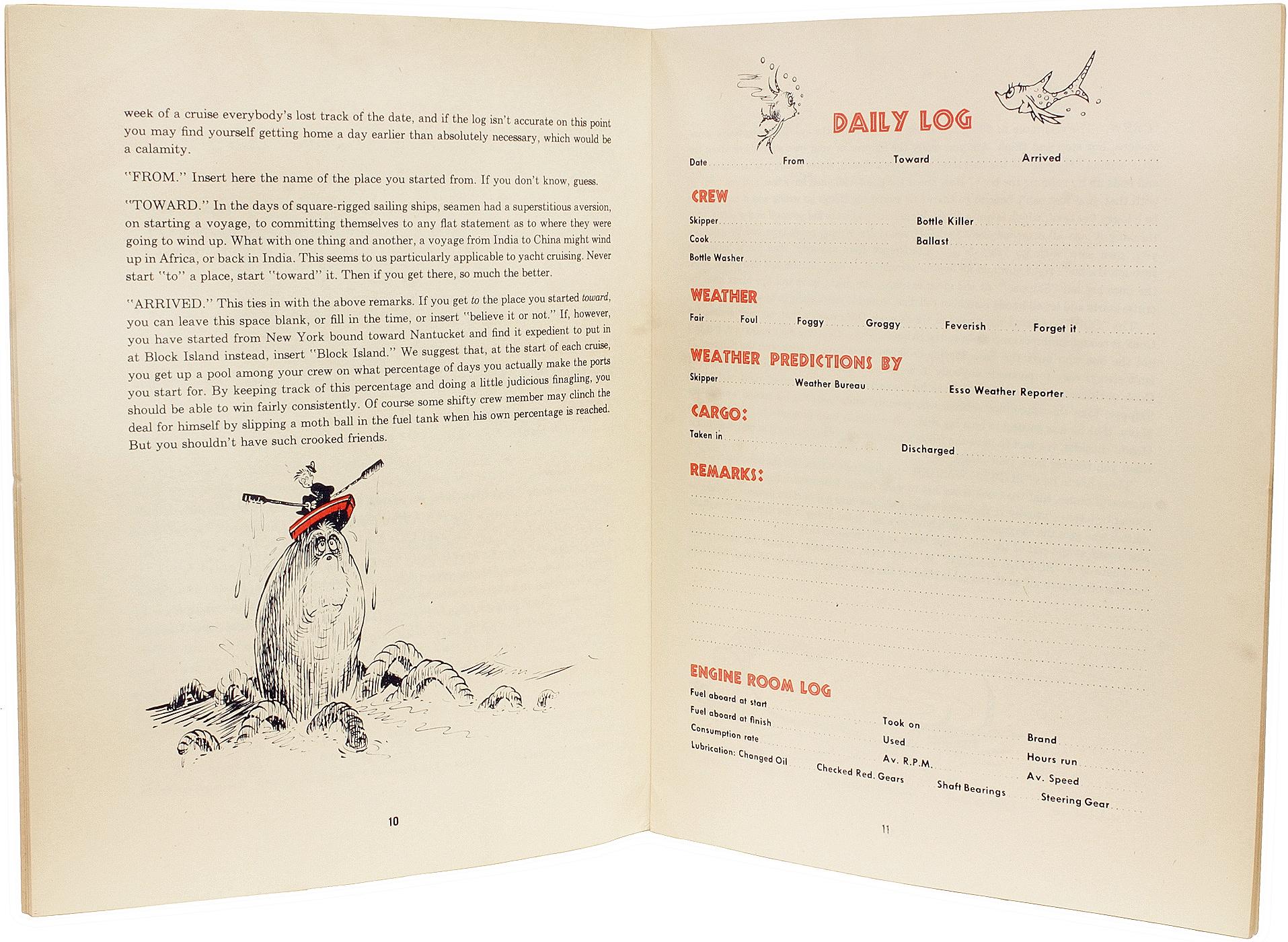 Seuss - Theodor Geisel. La bitácora del Buen Barco. 1947 - PRIMERA Y ÚNICA EDICIÓN en Bueno estado para la venta en Hillsborough, NJ