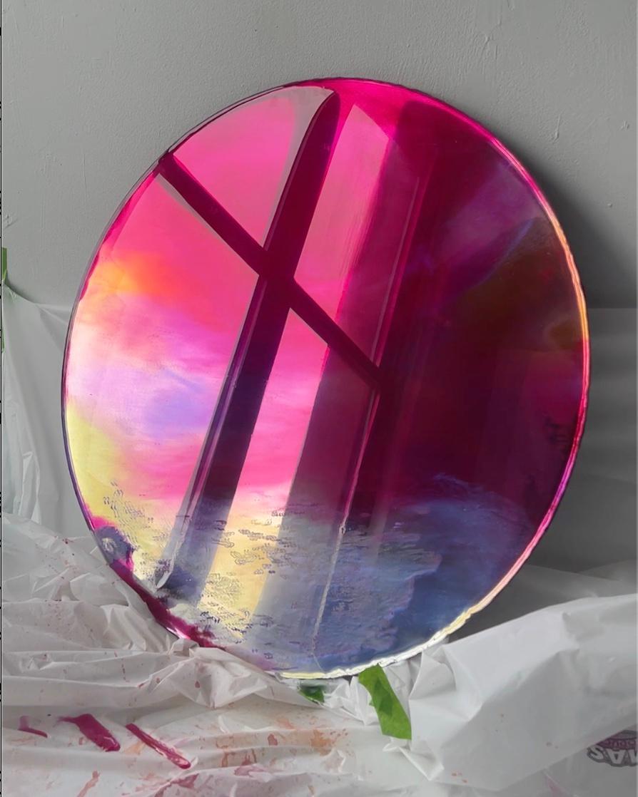 American Seva Wall Decoration by Courtney Kinnare, Pink Multicolored Mirror For Sale