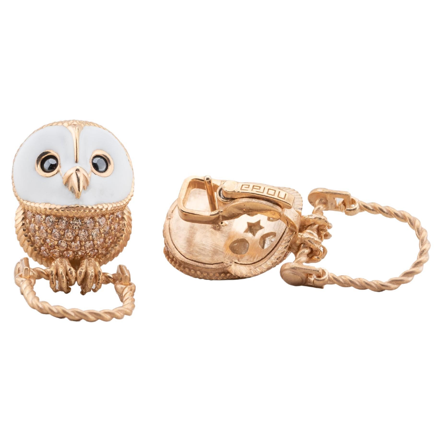 14K Owl Earring  For Sale