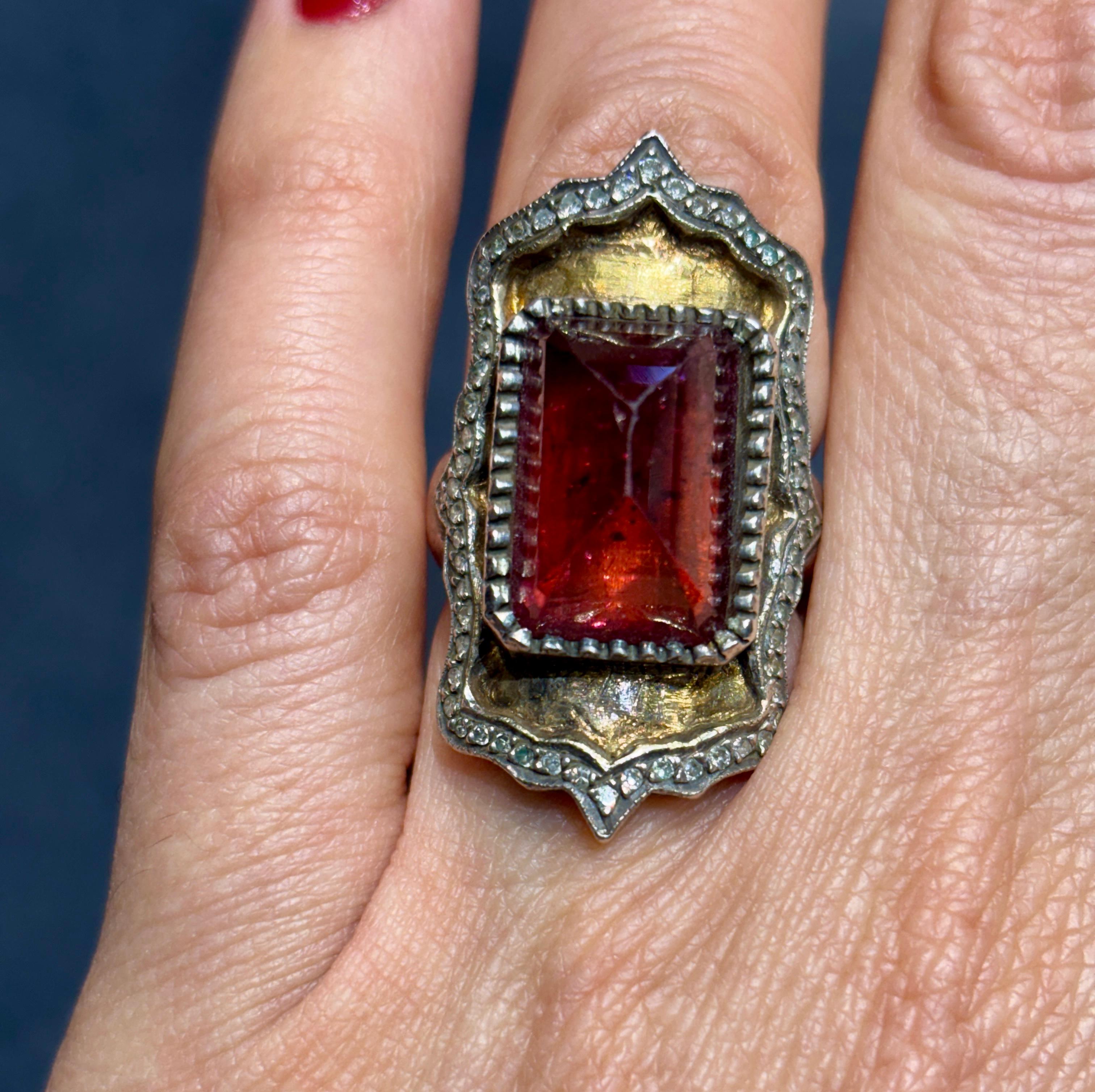 Contemporary Sevan Bıçakçı 24k gold and silver cocktail ring with tourmaline and diamonds