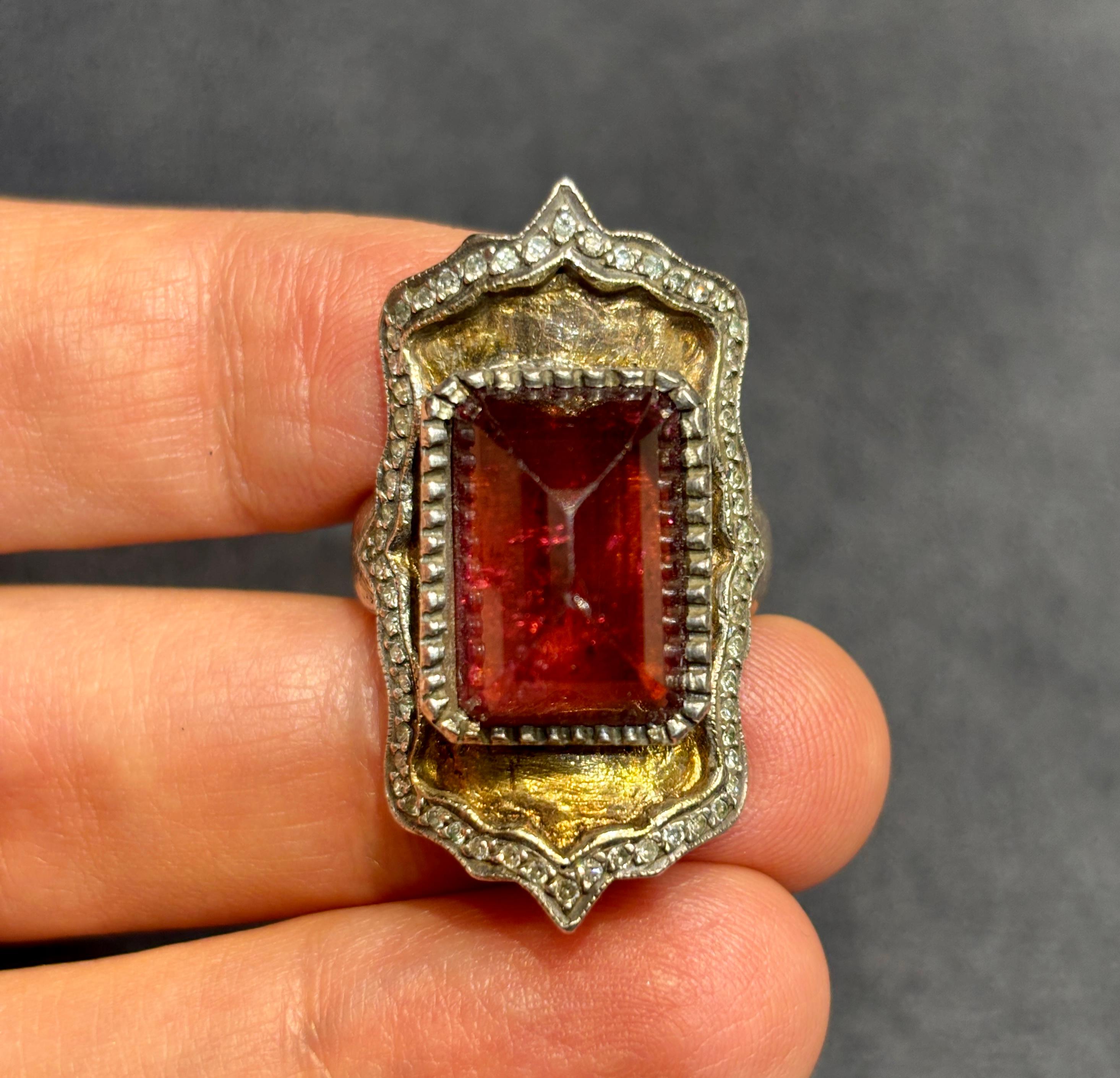 Mixed Cut Sevan Bıçakçı 24k gold and silver cocktail ring with tourmaline and diamonds