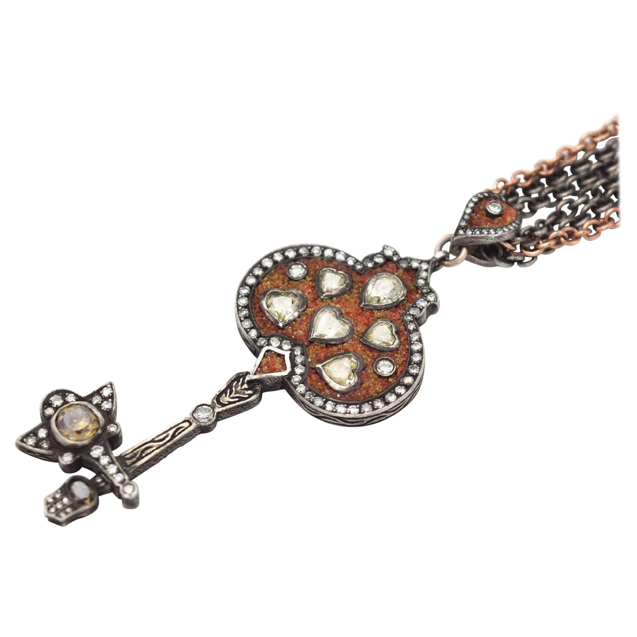 Sevan Biçakçi Carnelian and Yellow Diamonds Key Pendant Necklace  For Sale