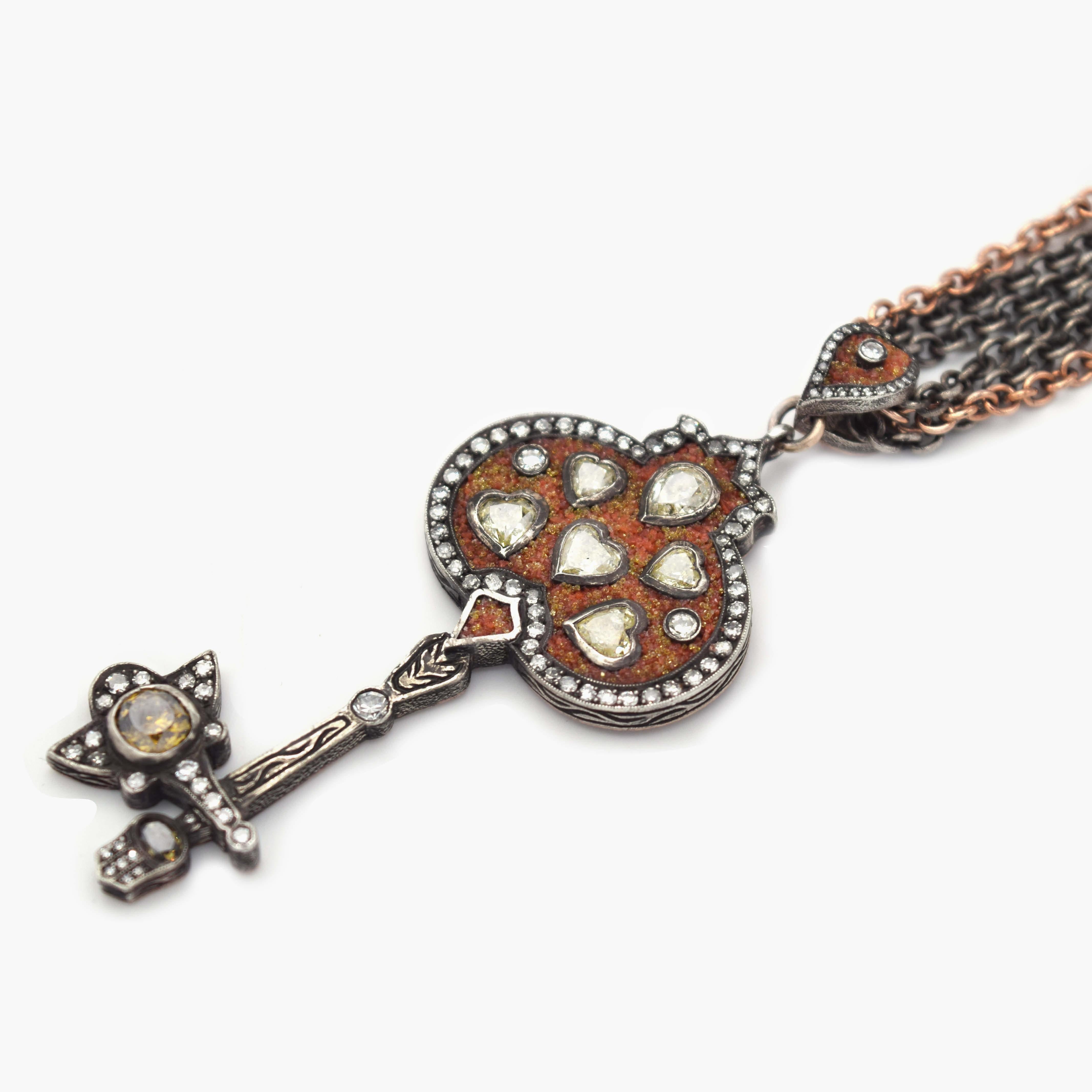Byzantine Sevan Biçakçi Carnelian and Yellow Diamonds Key Pendant Necklace For Sale