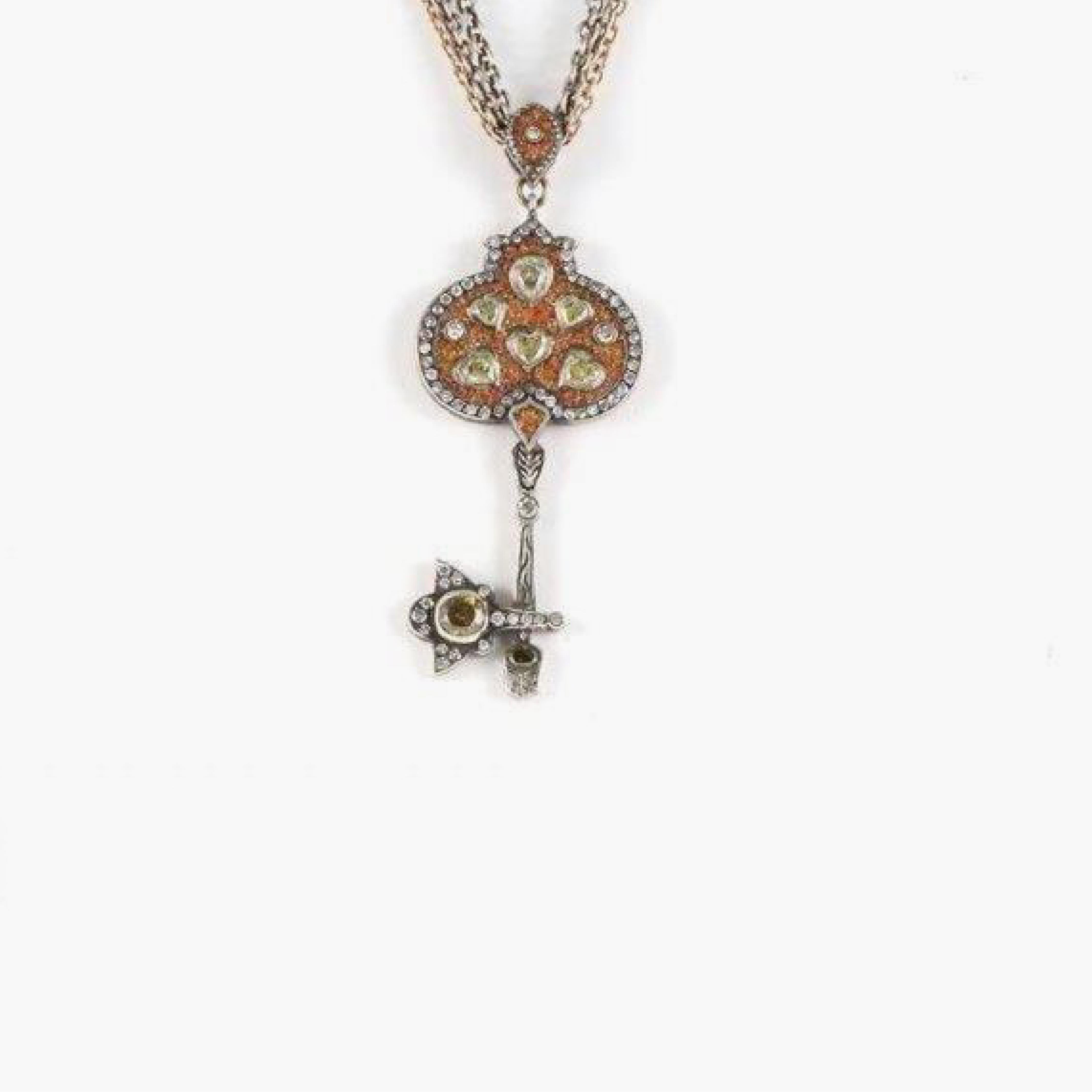 Brilliant Cut Sevan Biçakçi Carnelian and Yellow Diamonds Key Pendant Necklace  For Sale