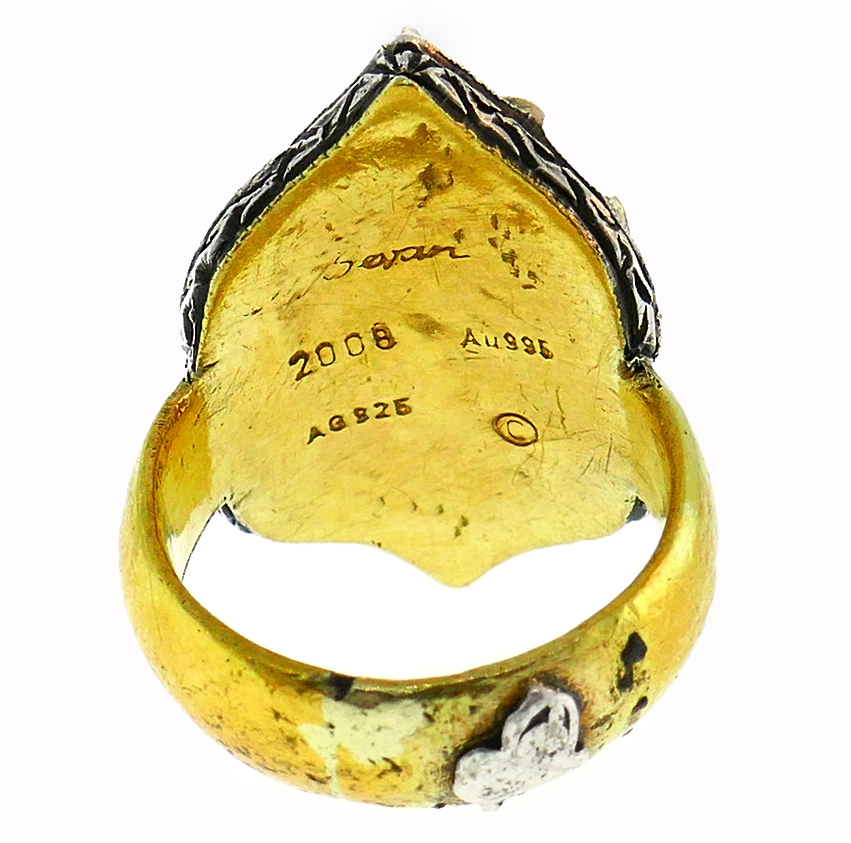 Round Cut Sevan Bicakci Ring 23k Yellow Gold Silver Gemstones For Sale
