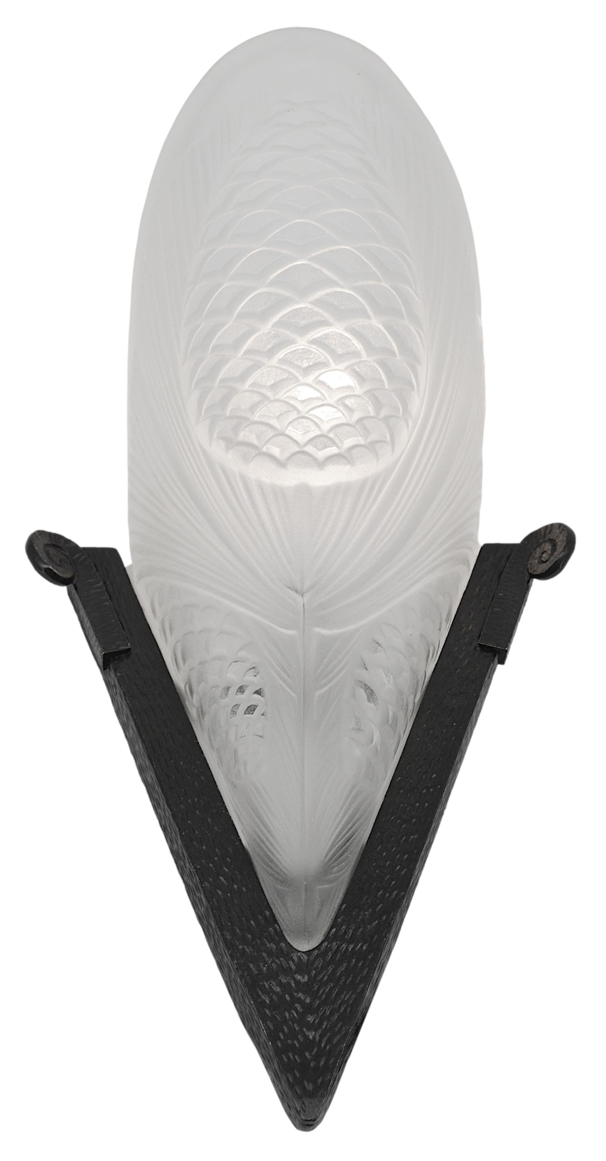 Frosted SEVB Art Deco Pair of Wall Sconces, 1921 For Sale