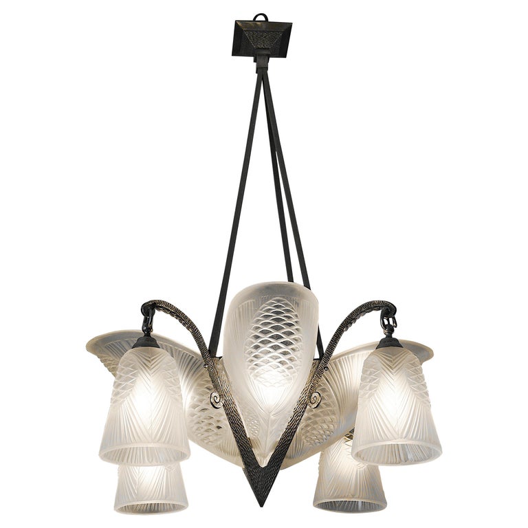 Sevb French Art Deco Pine Cone Chandelier 1920s Wall Sconces Available