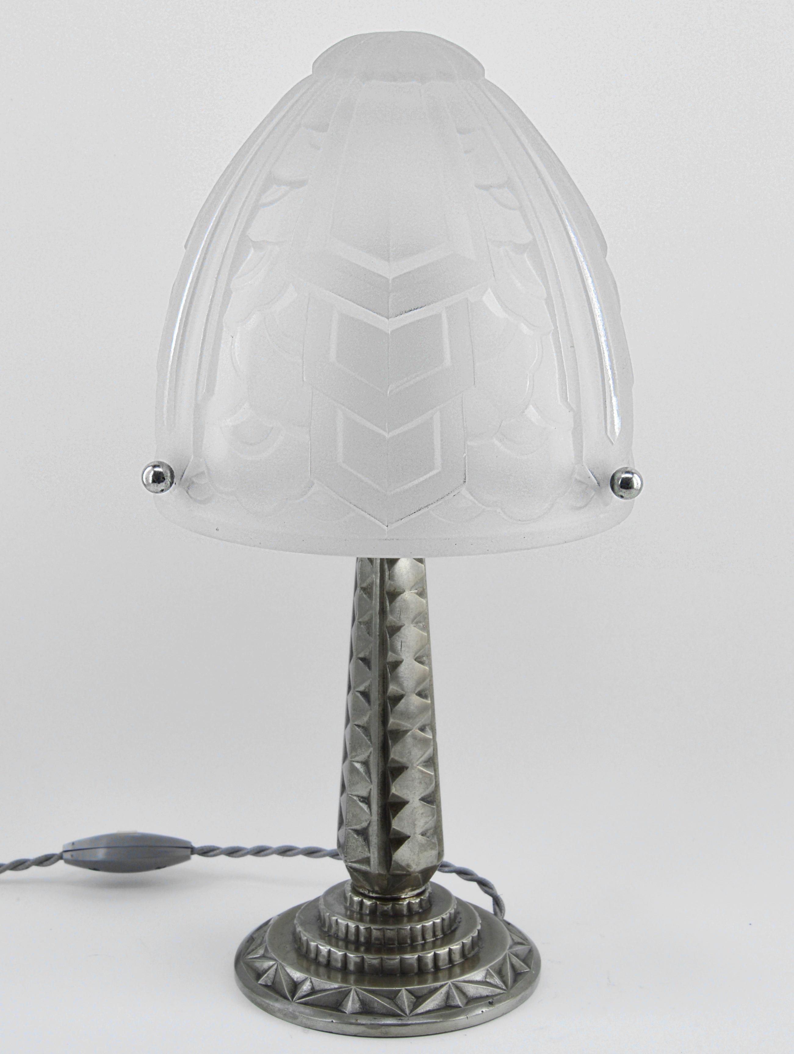 Glass SEVB French Art Deco Table Lamp, 1930s