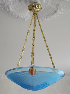 SEVB Wide French Art Deco Blue Pine Cone Pendant Chandelier, Late 1920s
