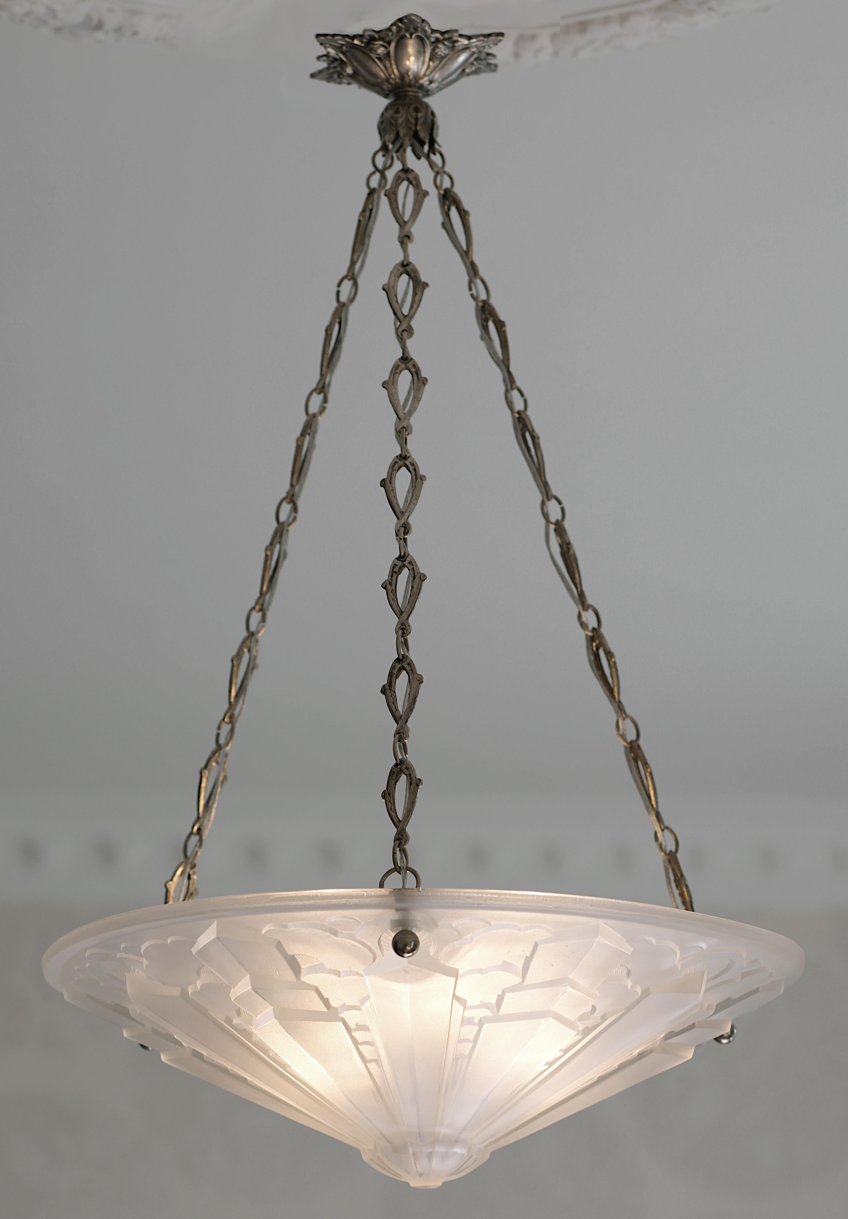 Sevb Wide French Art Deco Pendant Chandelier 1925 For Sale 4