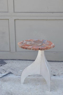 'Seve' Petrified Wood and Aluminium Side Table by Design Frères