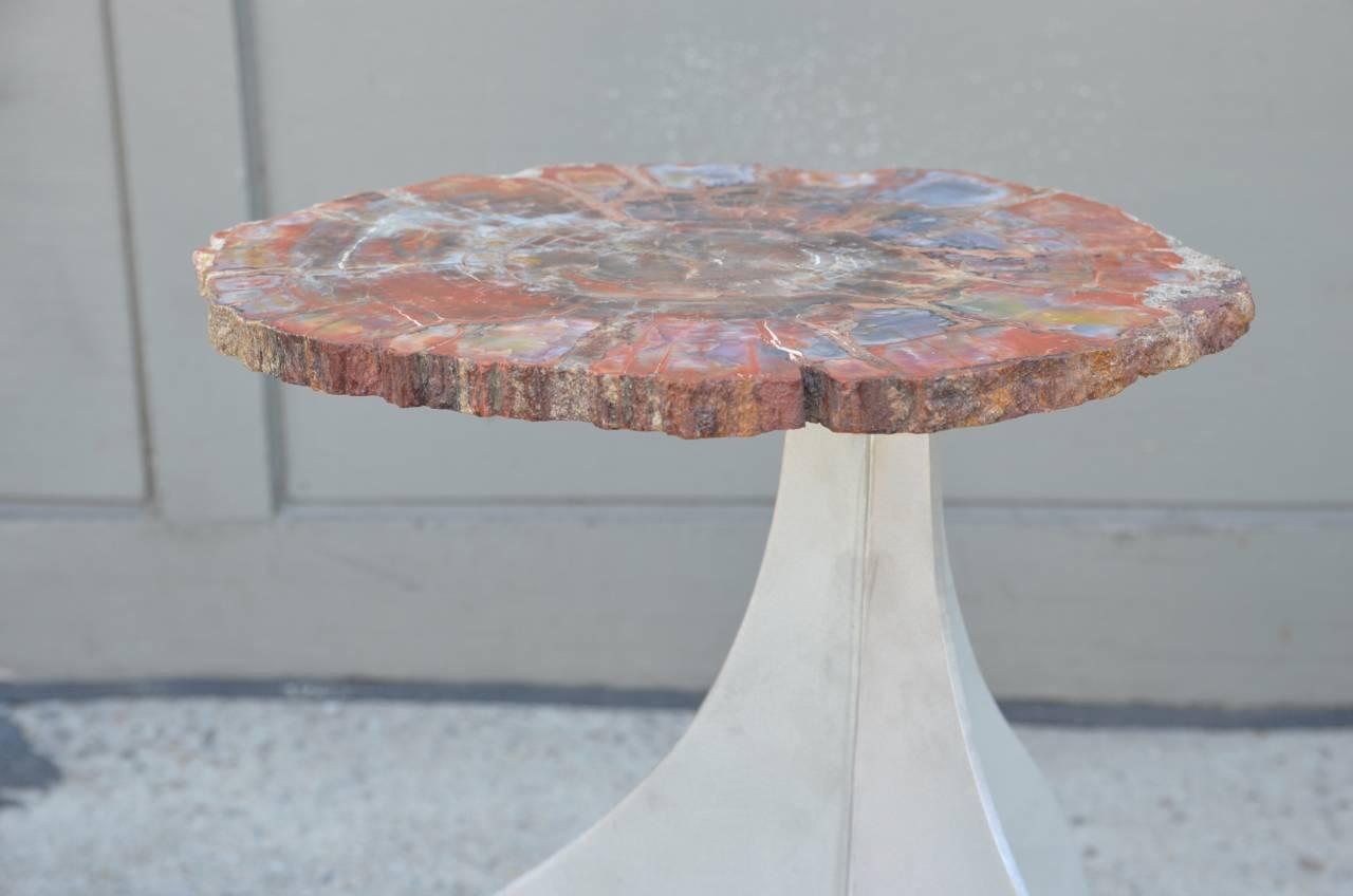 French 'Seve' Petrified Wood and Aluminium Side Table by Design Frères For Sale