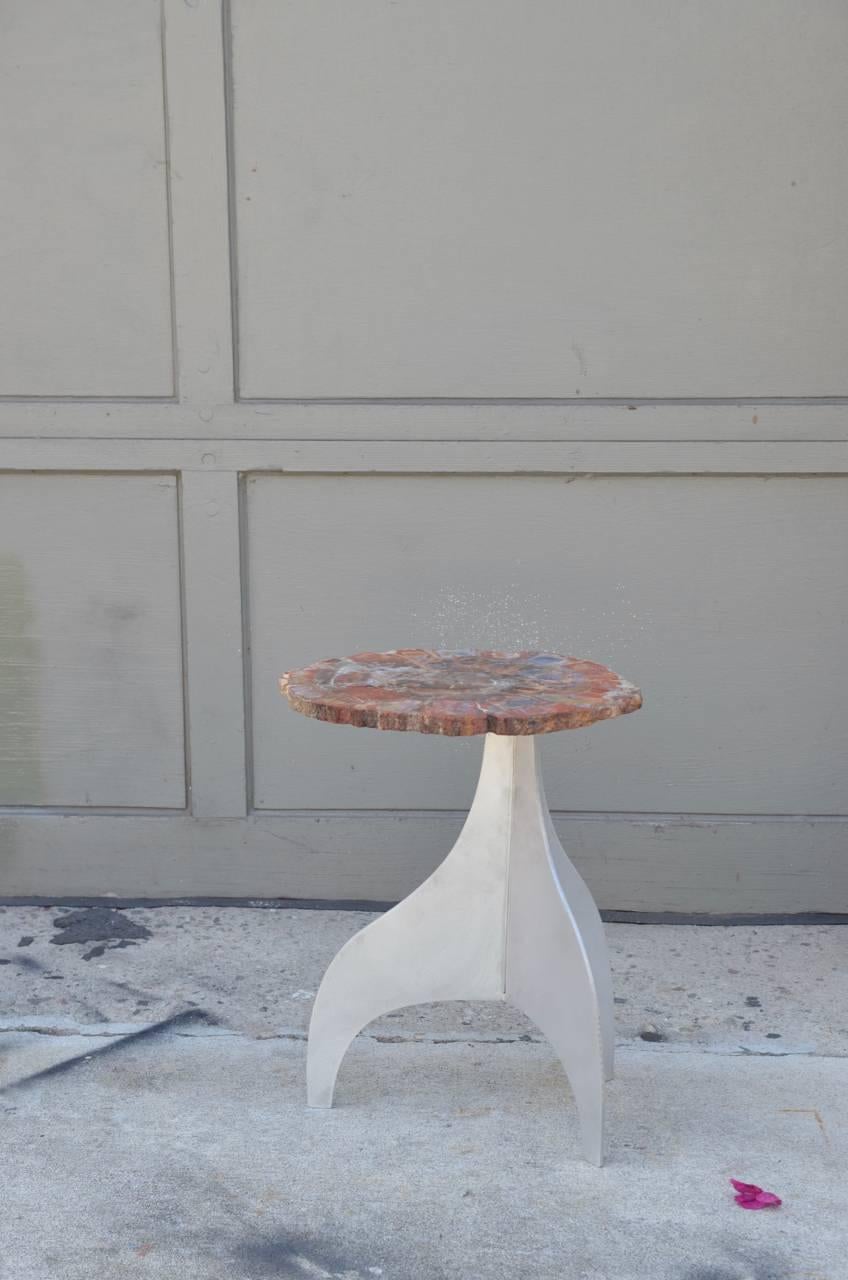 'Seve' Petrified Wood and Aluminium Side Table by Design Frères In Excellent Condition For Sale In Los Angeles, CA