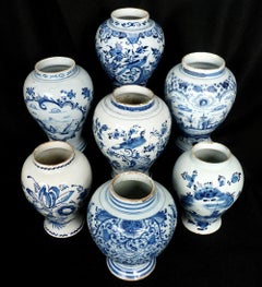 Seven 18th Century Dutch Delft Jars
