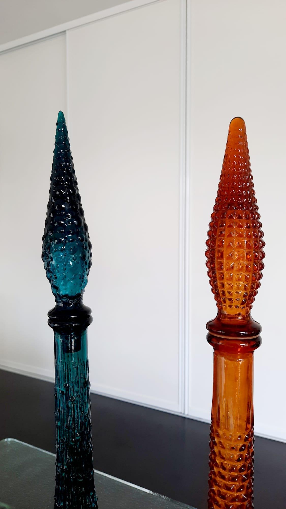 Seven 1960s Italian Empoli Rossini Glass Decanters For Sale 7