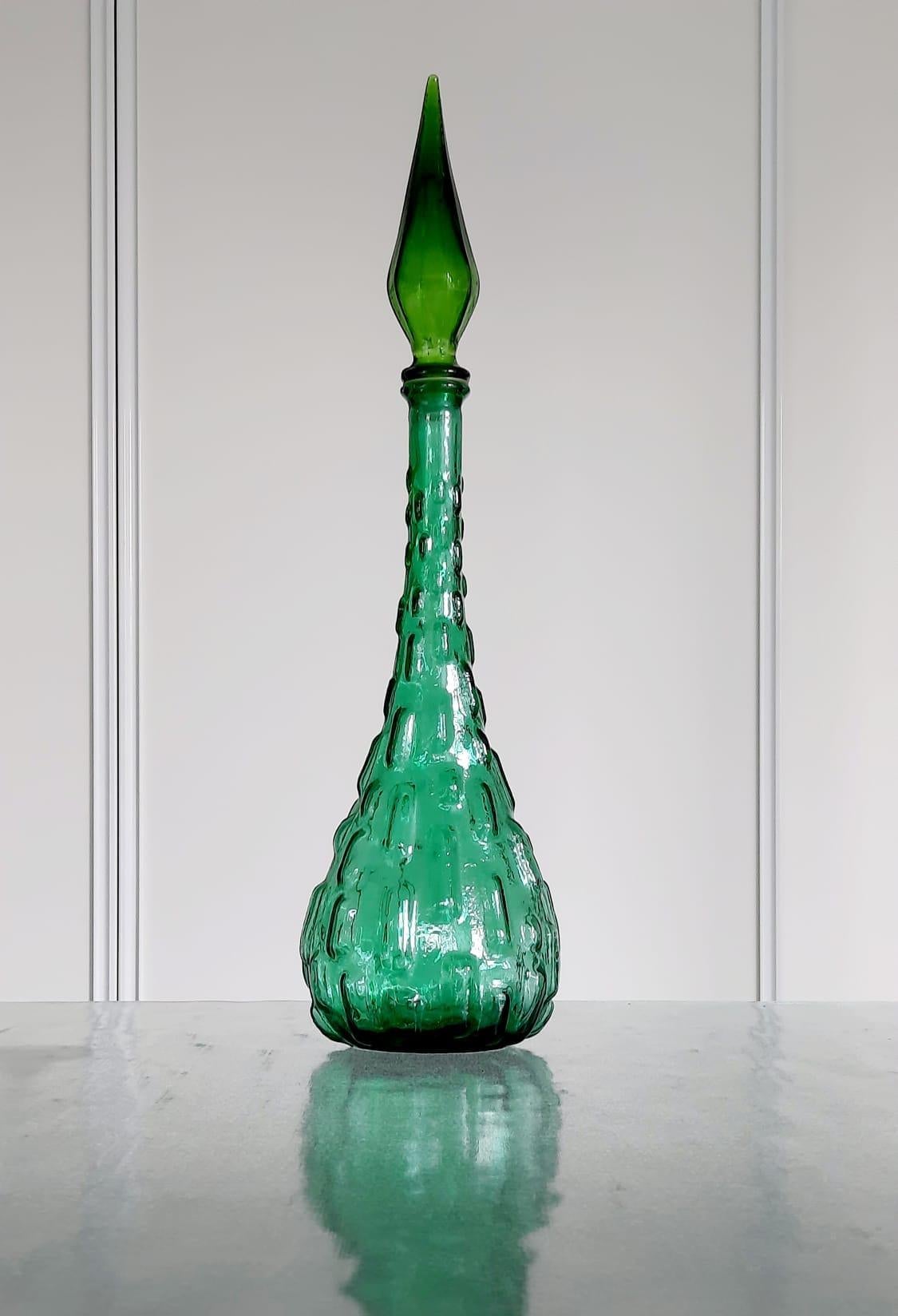Mid-Century Modern Seven 1960s Italian Empoli Rossini Glass Decanters For Sale