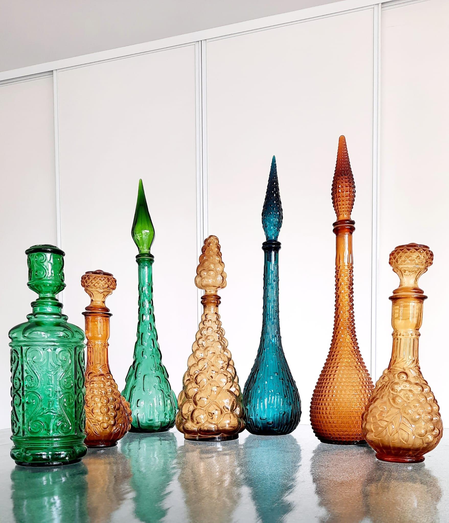 20th Century Seven 1960s Italian Empoli Rossini Glass Decanters For Sale