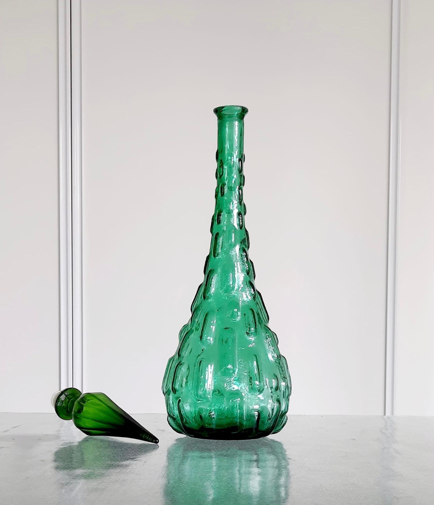 Seven 1960s Italian Empoli Rossini Glass Decanters For Sale 2