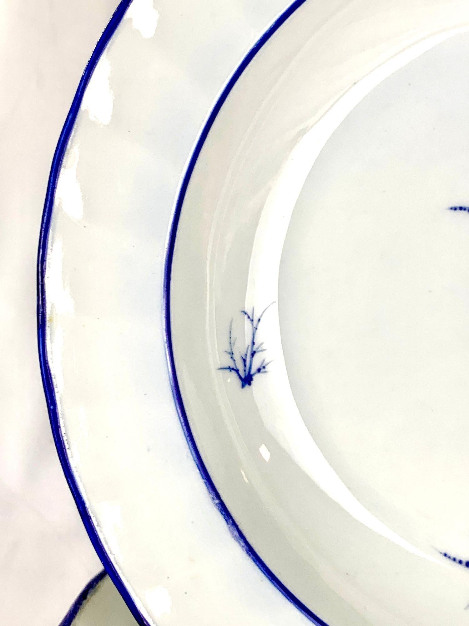 18th Century Seven Antique Blue and White Porcelain Soup Dishes Made by Derby England C-1805 For Sale