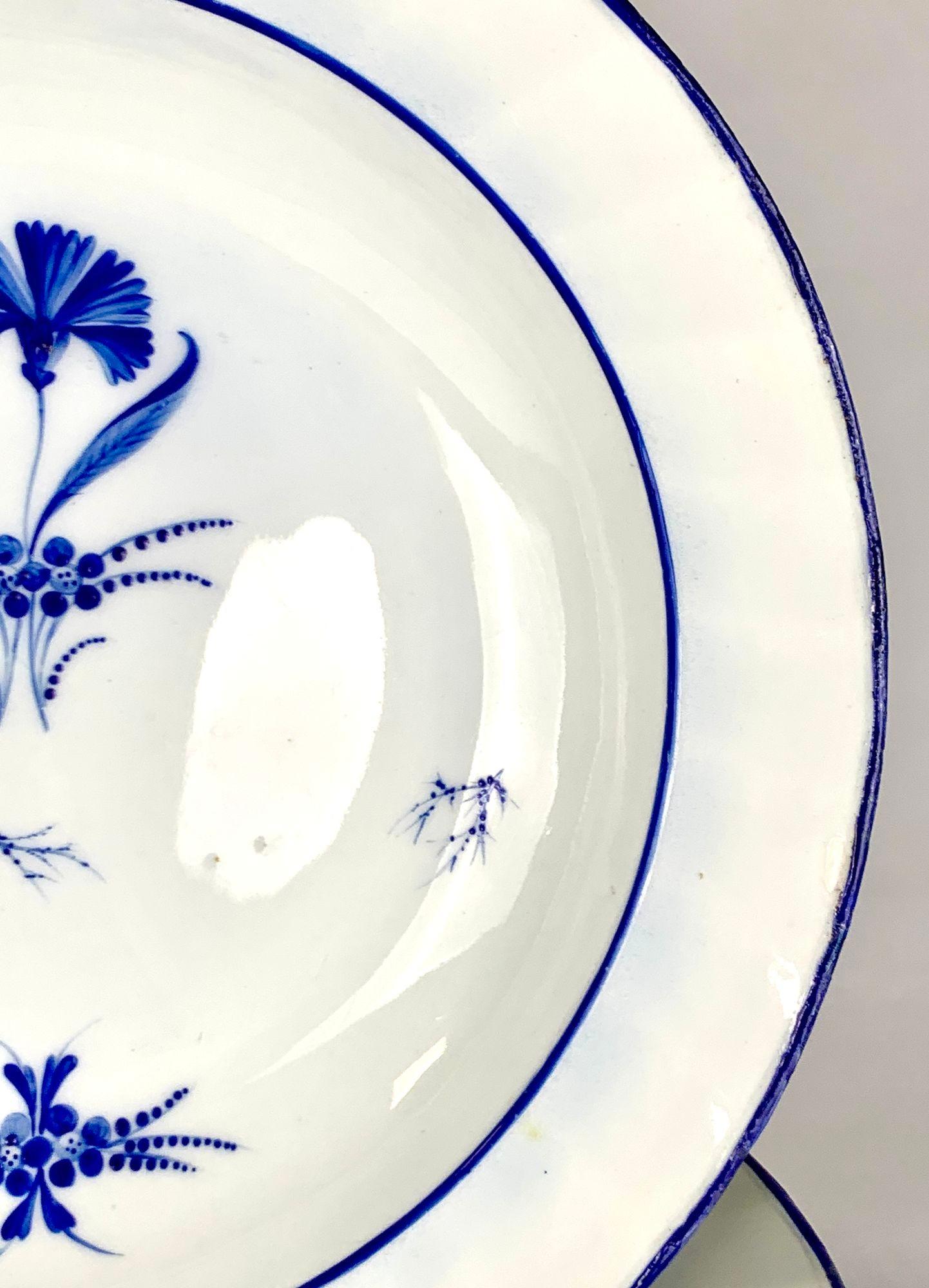 Seven Antique Blue and White Porcelain Soup Dishes Made by Derby England C-1805 For Sale 2