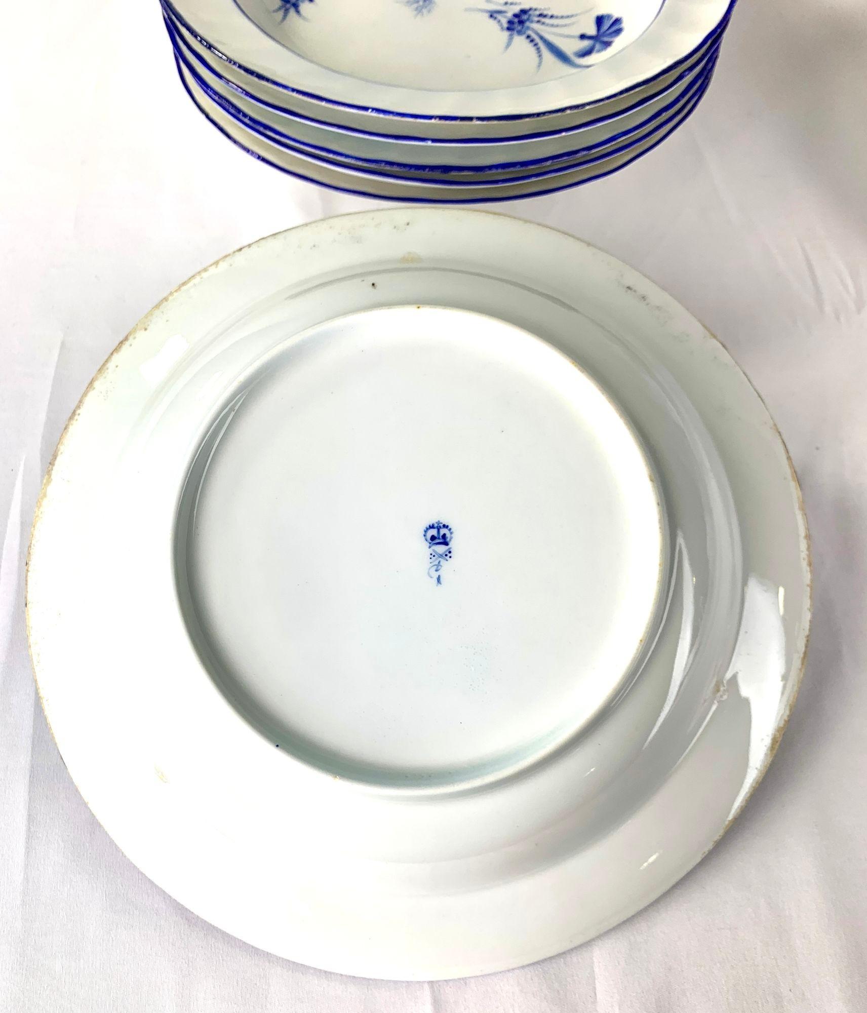Seven Antique Blue and White Porcelain Soup Dishes Made by Derby England C-1805 For Sale 5