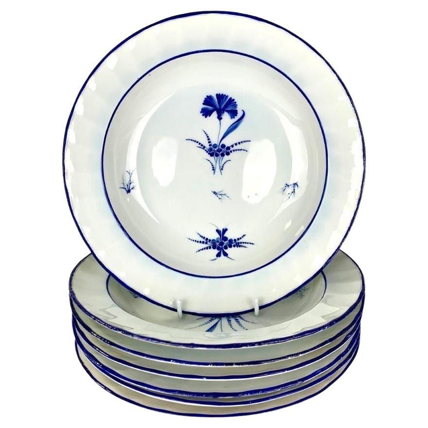 Seven Antique Blue and White Porcelain Soup Dishes Made by Derby England C-1805