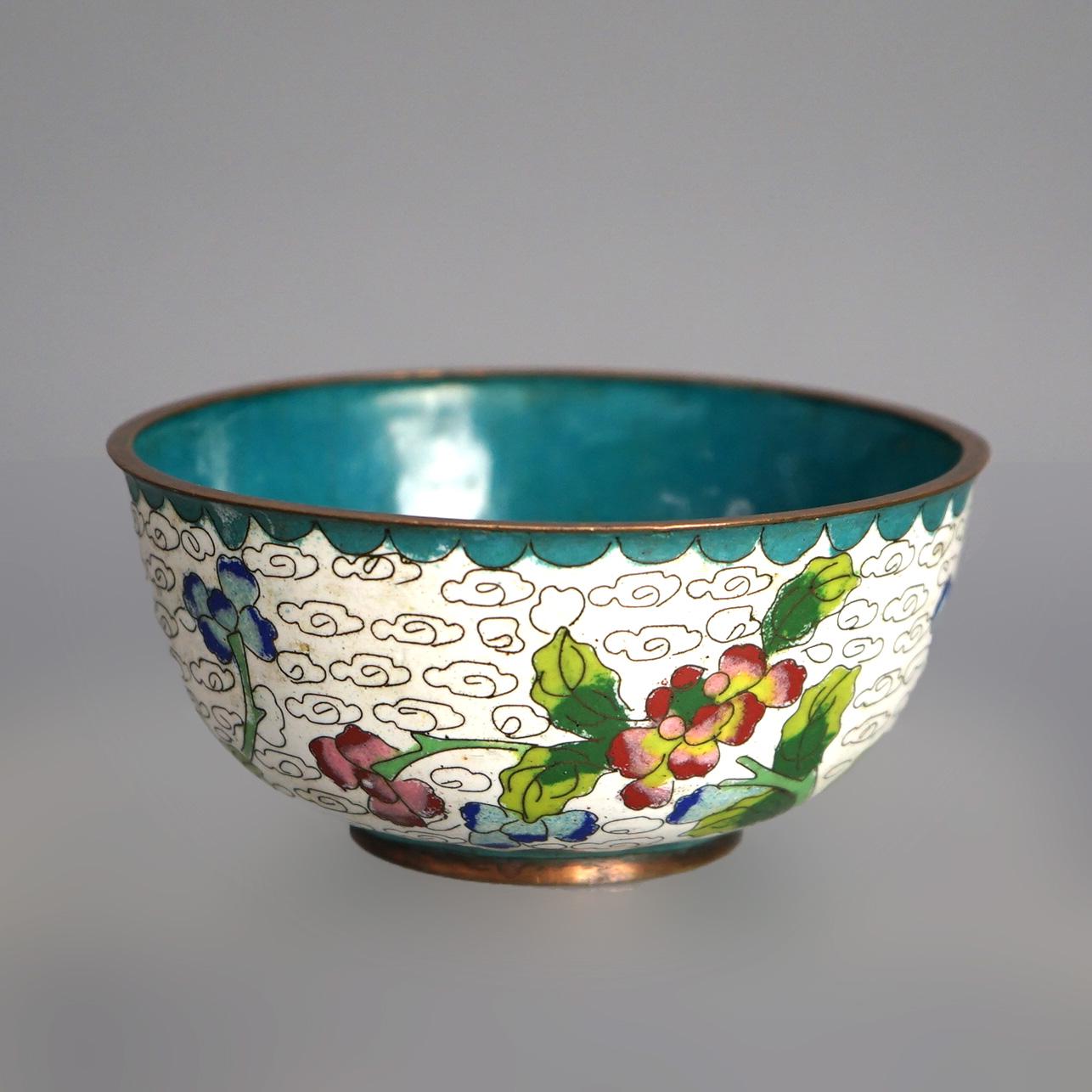 Seven Antique Chinese Bronze Cloisonne Enameled Rice Bowls C1920 For Sale 1